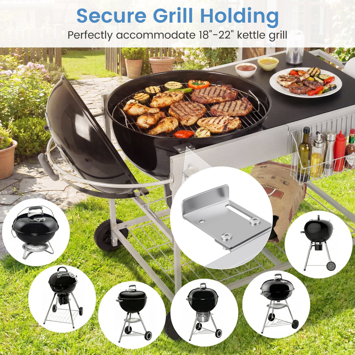 Outdoor Movable Grill Table for 18/22 Inch Weber Original Kettle for Camping-Black-Outdoor Grills-DECOROLALA