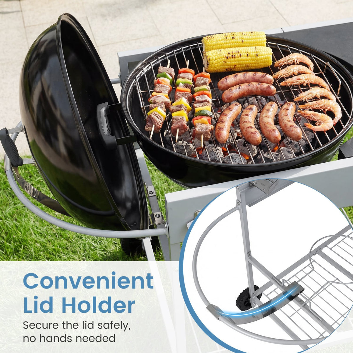 Outdoor Movable Grill Table for 18/22 Inch Weber Original Kettle for Camping-Black-Outdoor Grills-DECOROLALA