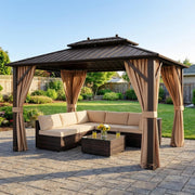 Outdoor Oasis Ultimate Combo: All-Weather Rattan Seating Set with Hardtop Gazebo Shelter-Patio Furniture Sets-DECOROLALA