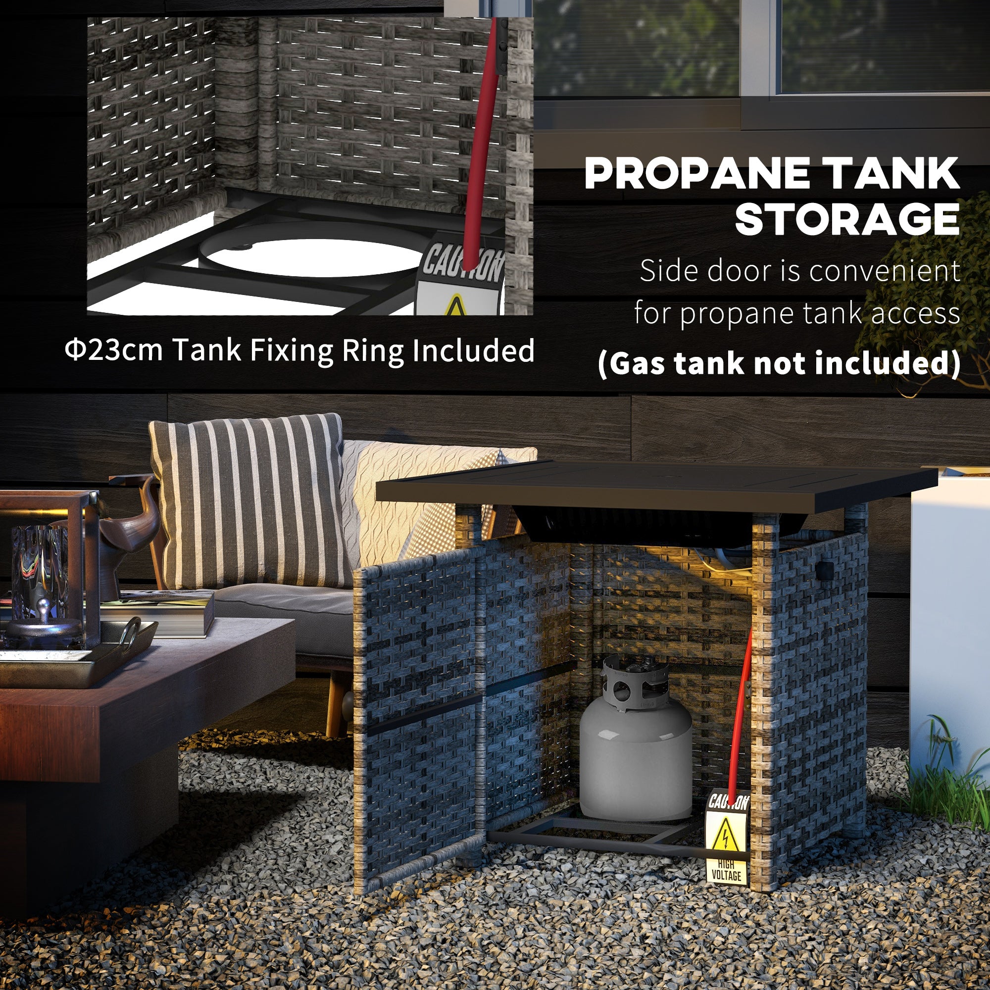 Outdoor PE Rattan Propane Fire Pit Table - Mixed Grey-Patio & Garden > Fire Pits-DECOROLALA