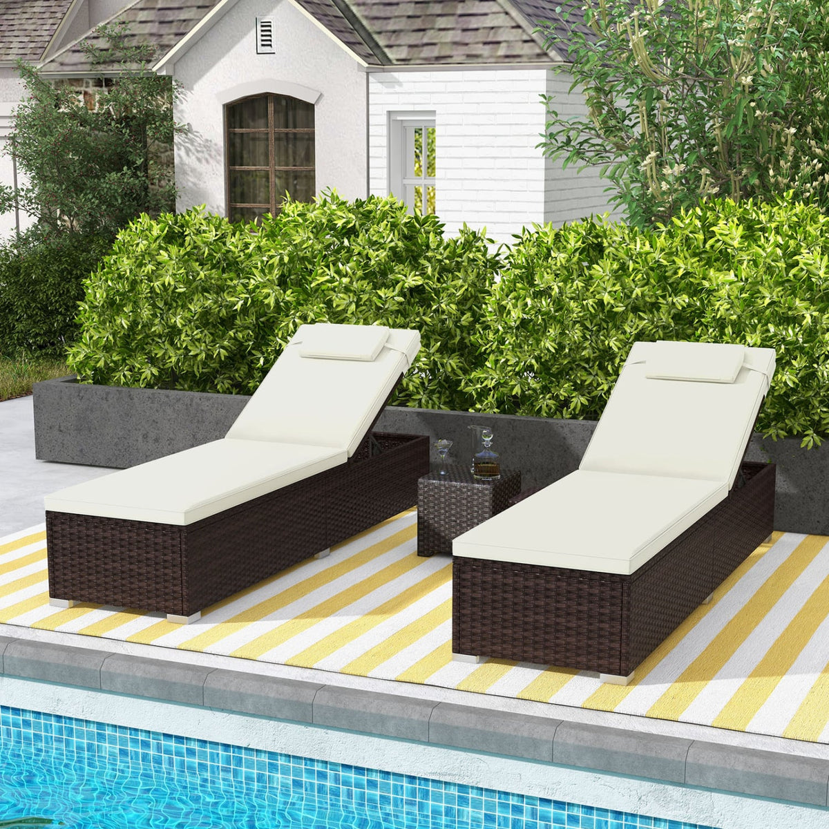 Outdoor PE RattanChaise Lounge with 6-level Backrest-Off White-Outdoor Chaise Lounges-DECOROLALA