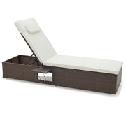 Outdoor PE RattanChaise Lounge with 6-level Backrest-Off White-Outdoor Chaise Lounges-DECOROLALA