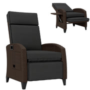Outdoor PE Wicker Recliner Chair with Side Tray - Black-DECOROLALA
