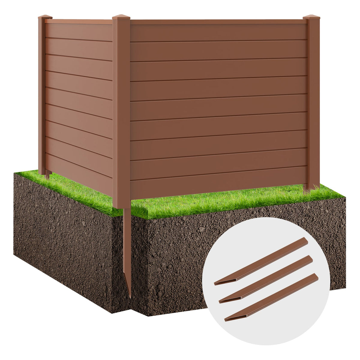 Outdoor PVC Air Conditioner Fence with 20 Inch Long Stakes-Brown-Outdoor Privacy Screens-DECOROLALA