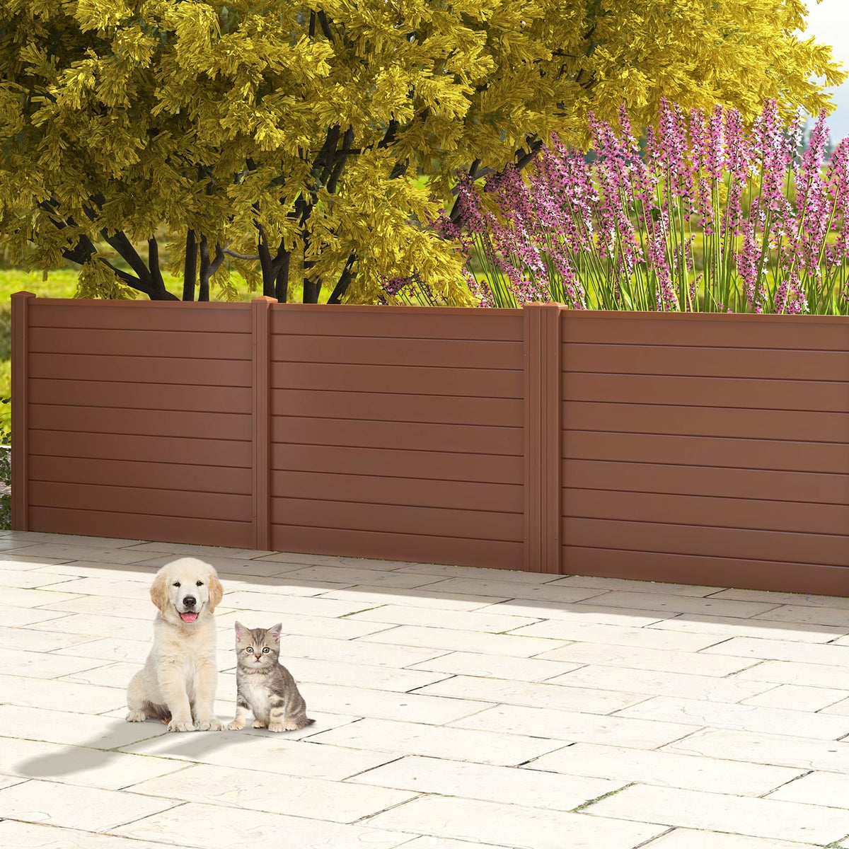 Outdoor PVC Air Conditioner Fence with 20 Inch Long Stakes-Brown-Outdoor Privacy Screens-DECOROLALA