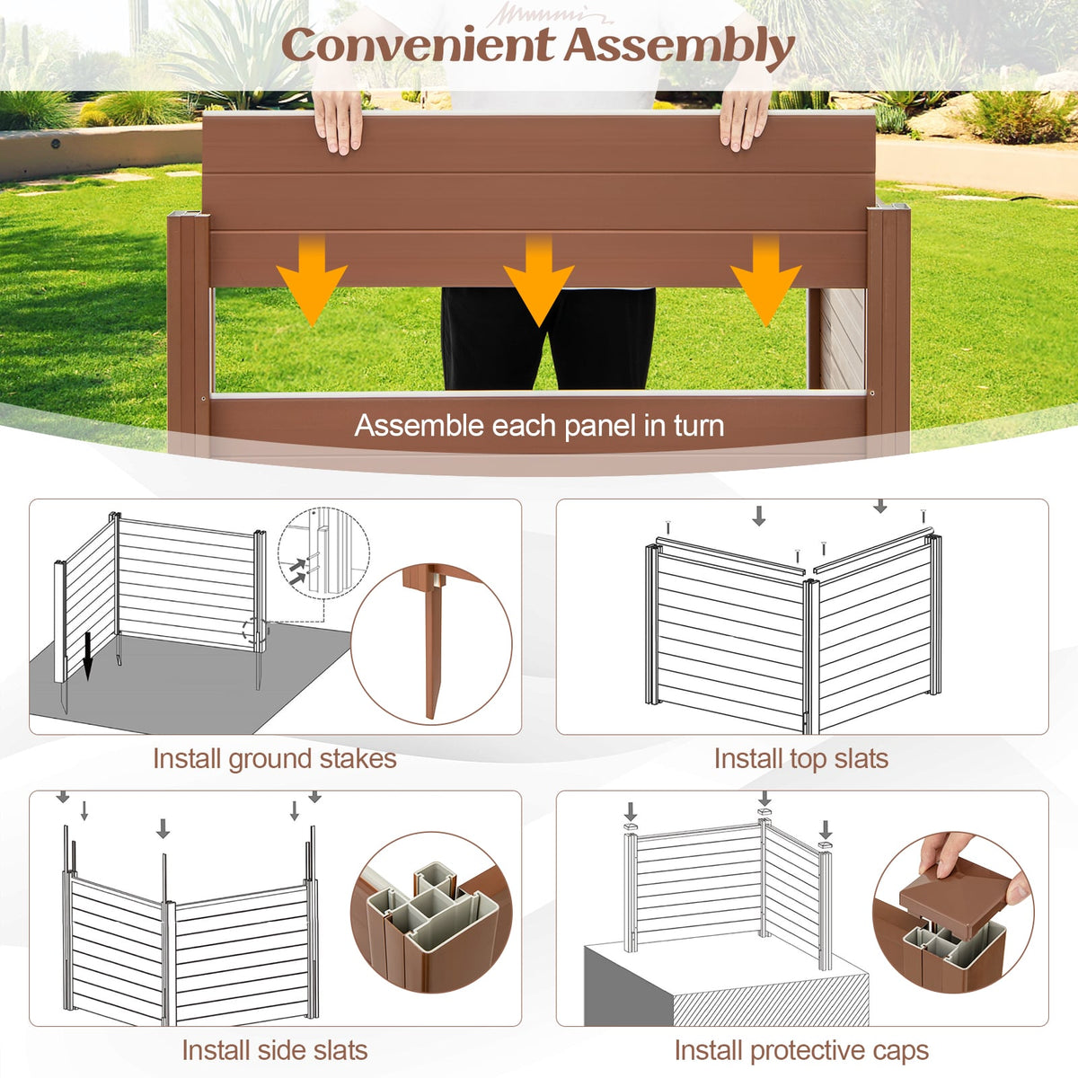 Outdoor PVC Air Conditioner Fence with 20 Inch Long Stakes-Brown-Outdoor Privacy Screens-DECOROLALA