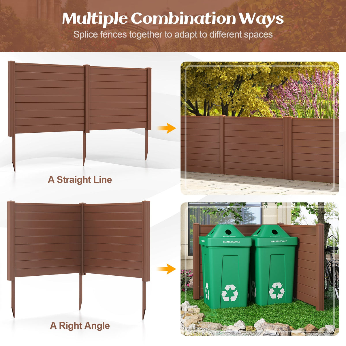 Outdoor PVC Air Conditioner Fence with 20 Inch Long Stakes-Brown-Outdoor Privacy Screens-DECOROLALA