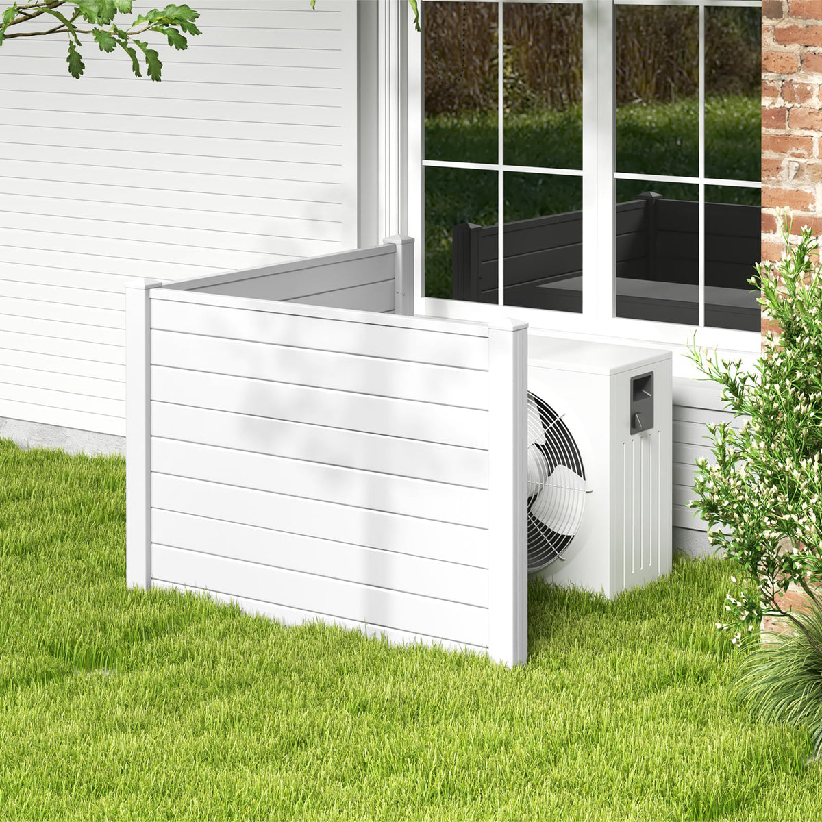 Outdoor PVC Air Conditioner Fence with 20 Inch Long Stakes-White-Outdoor Privacy Screens-DECOROLALA