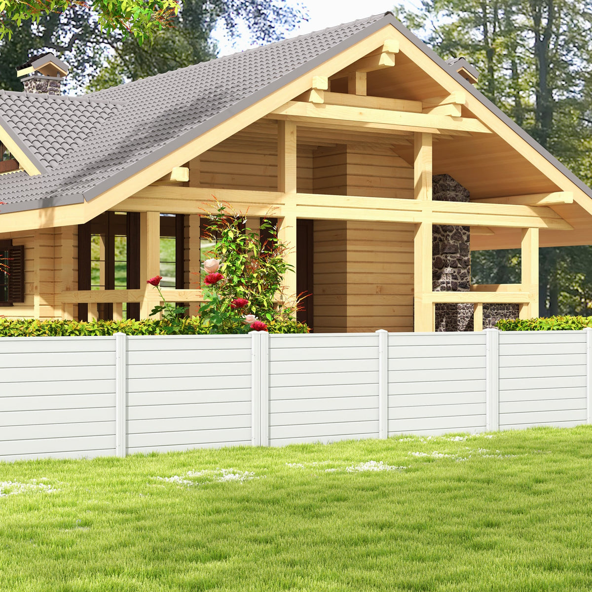 Outdoor PVC Air Conditioner Fence with 20 Inch Long Stakes-White-Outdoor Privacy Screens-DECOROLALA
