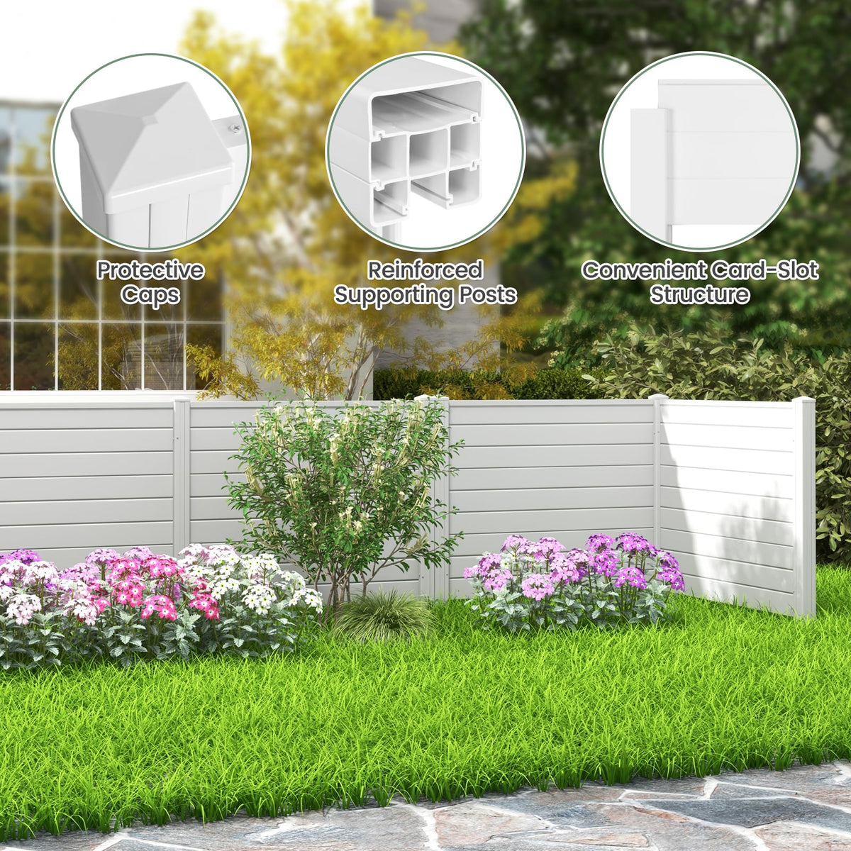 Outdoor PVC Air Conditioner Fence with 20 Inch Long Stakes-White-Outdoor Privacy Screens-DECOROLALA