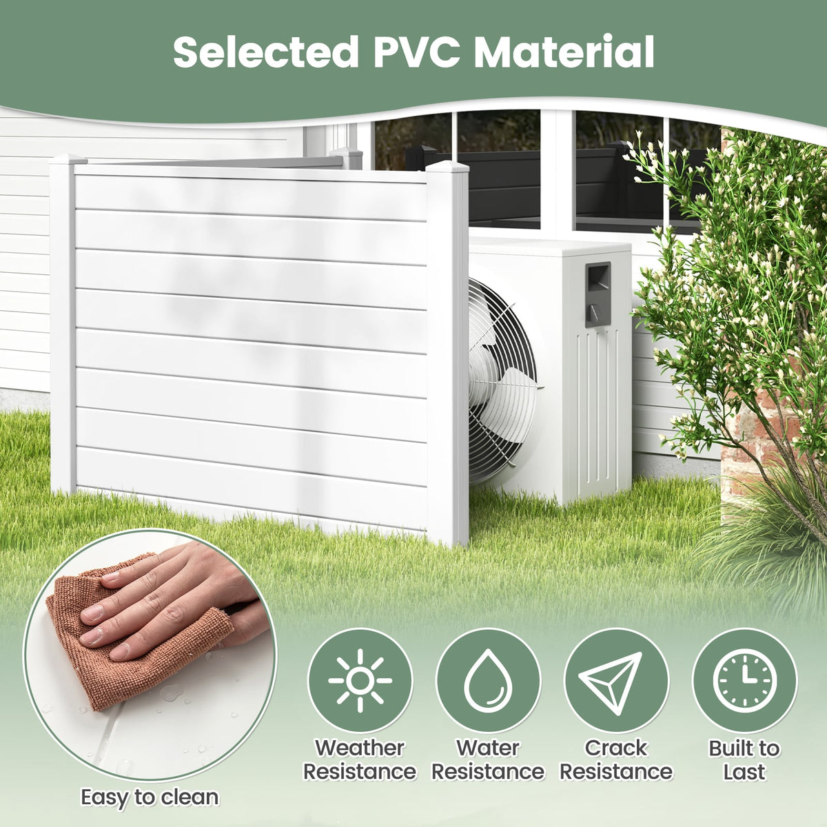 Outdoor PVC Air Conditioner Fence with 20 Inch Long Stakes-White-Outdoor Privacy Screens-DECOROLALA