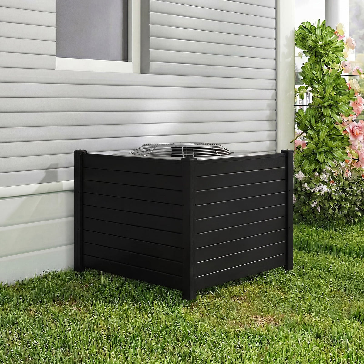 Outdoor PVC Privacy Screens Fence Panels with 20 Inch Long Stakes-Black-Outdoor Privacy Screens-DECOROLALA