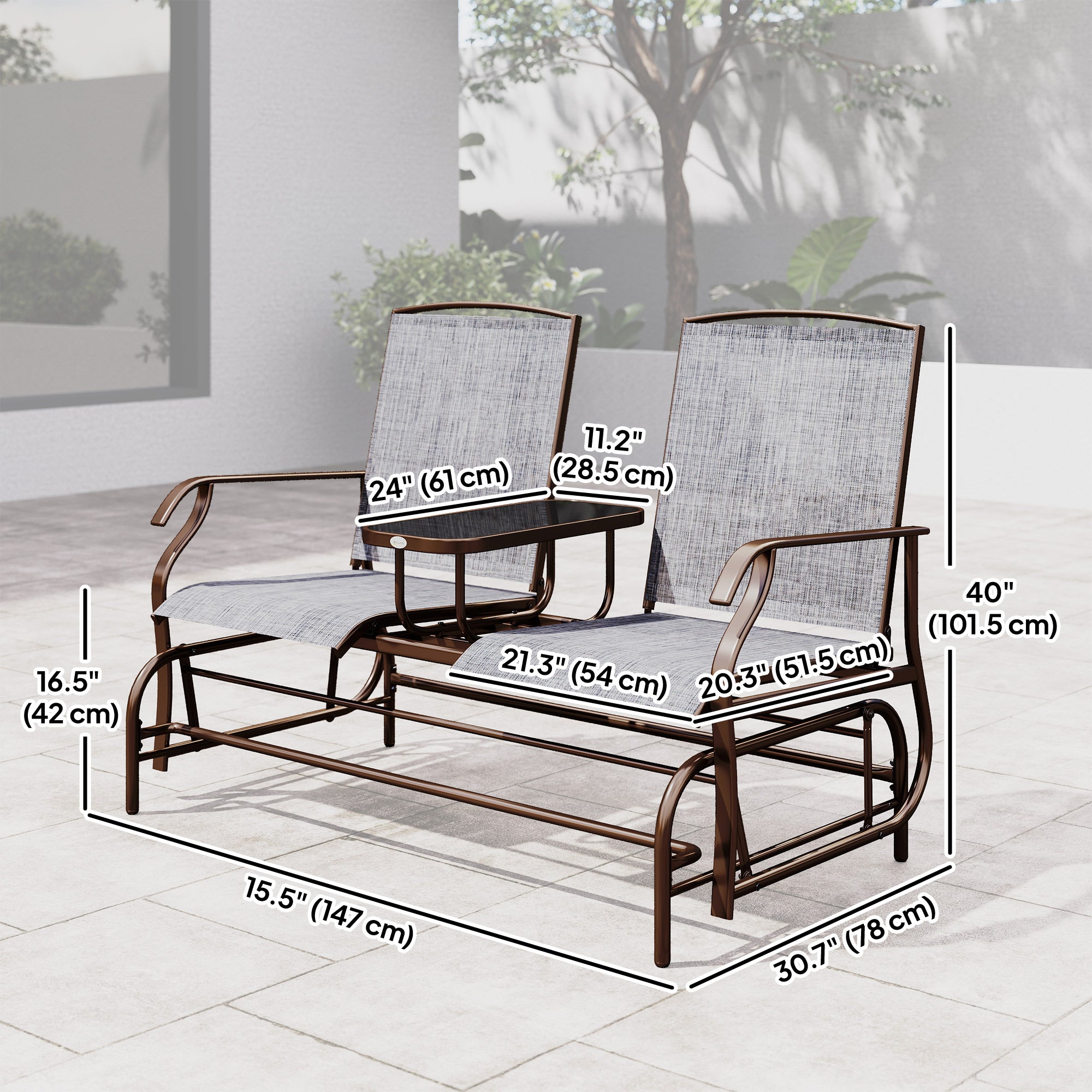Outdoor Patio 2-Seater Glider Rocking Chair, Grey, Garden Bench-DECOROLALA