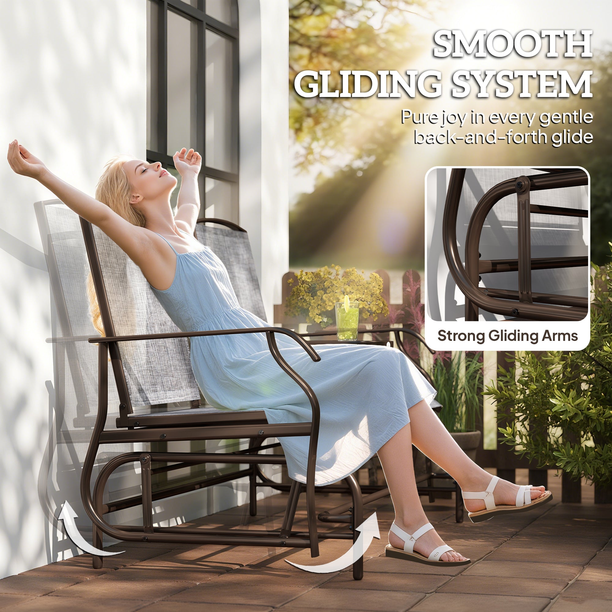 Outdoor Patio 2-Seater Glider Rocking Chair, Grey, Garden Bench-DECOROLALA
