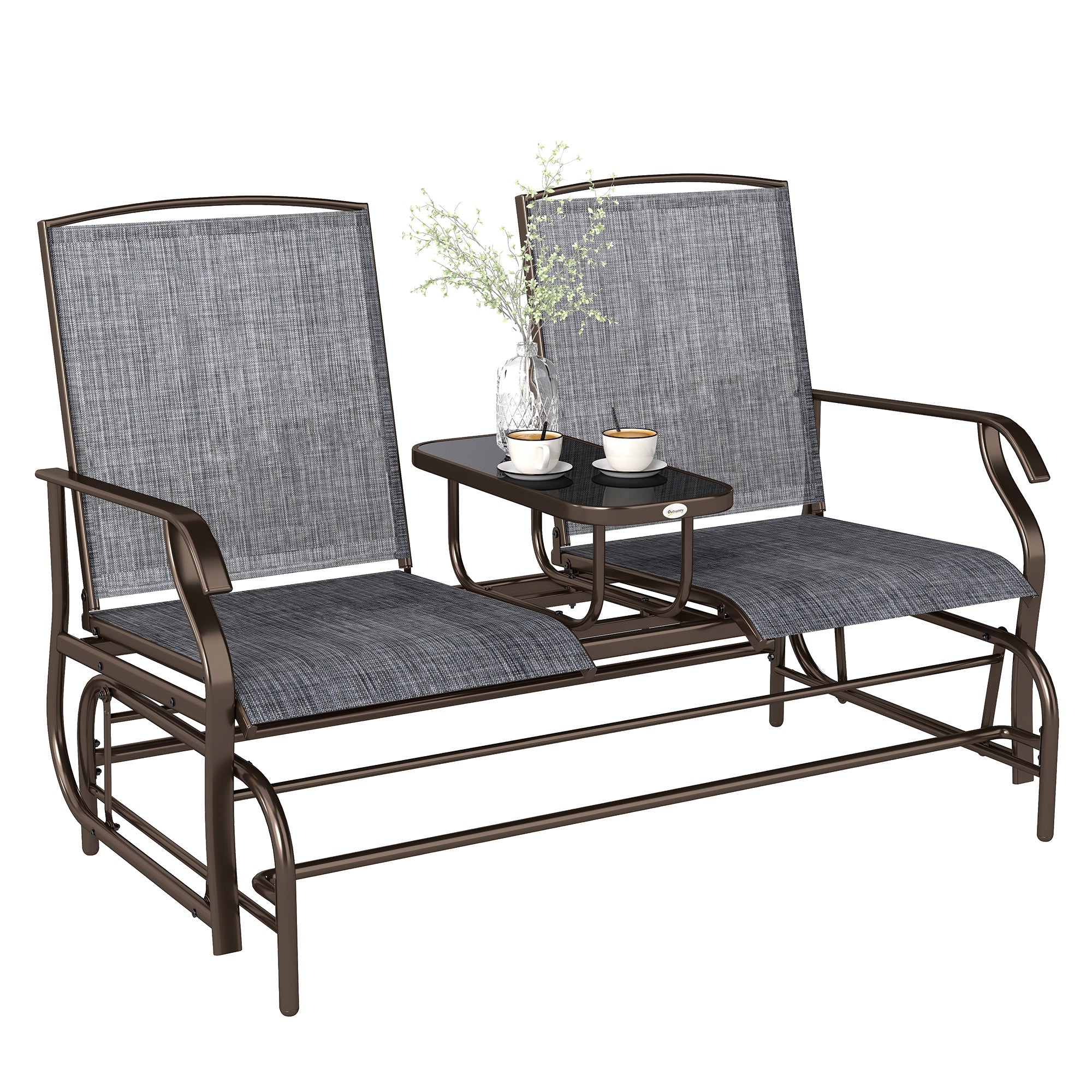 Outdoor Patio 2-Seater Glider Rocking Chair, Grey, Garden Bench-DECOROLALA