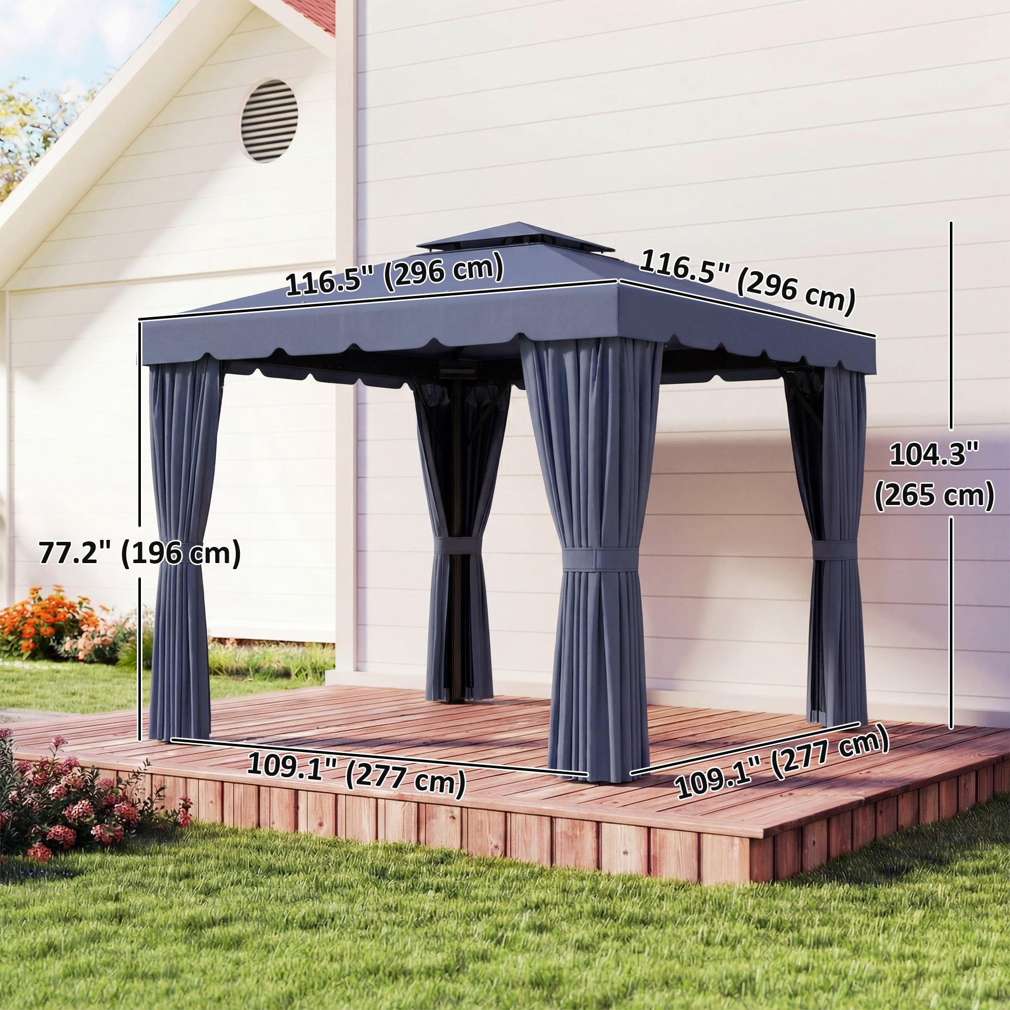 Outdoor Patio Gazebo 10x10 - Dark Blue-DECOROLALA