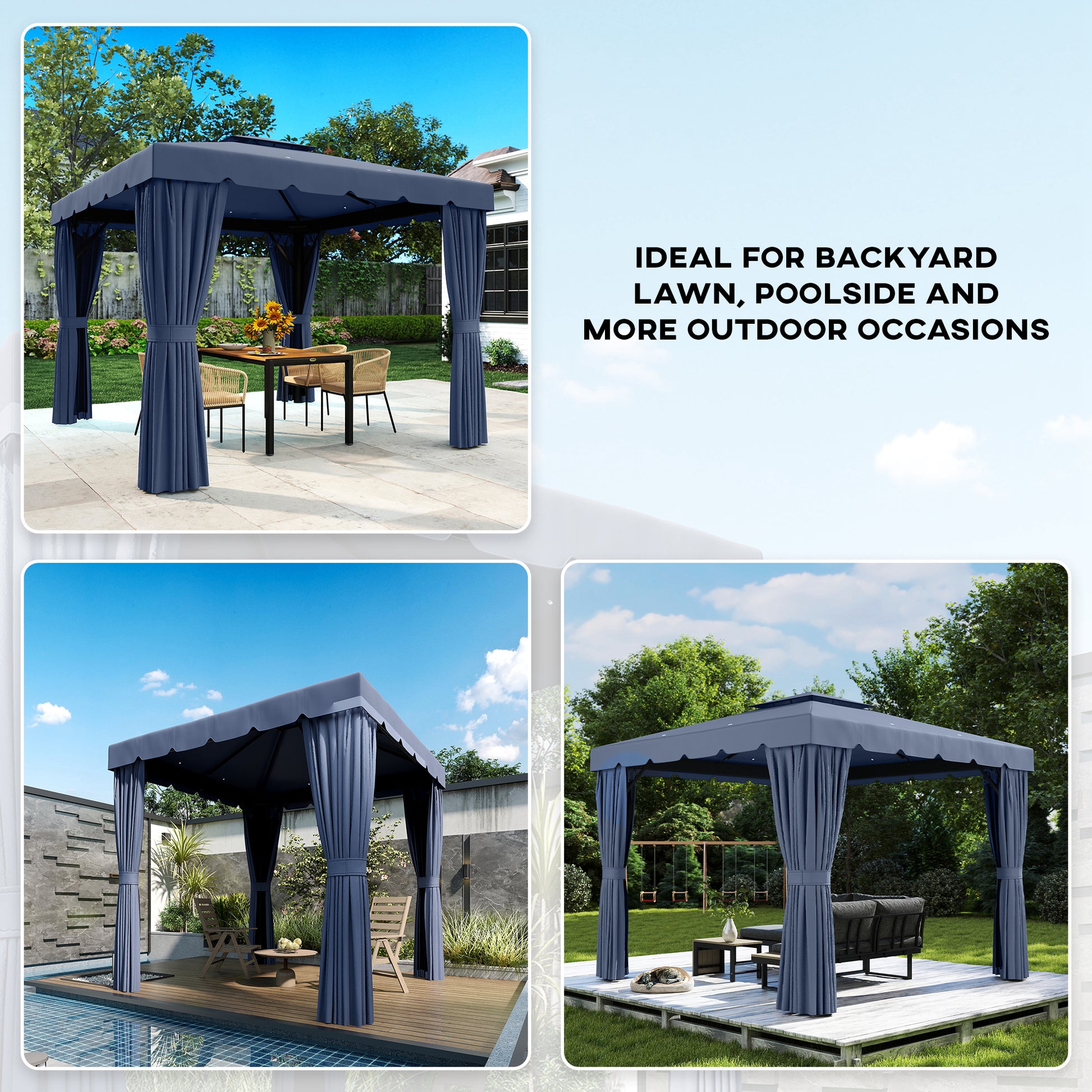 Outdoor Patio Gazebo 10x10 - Dark Blue-DECOROLALA