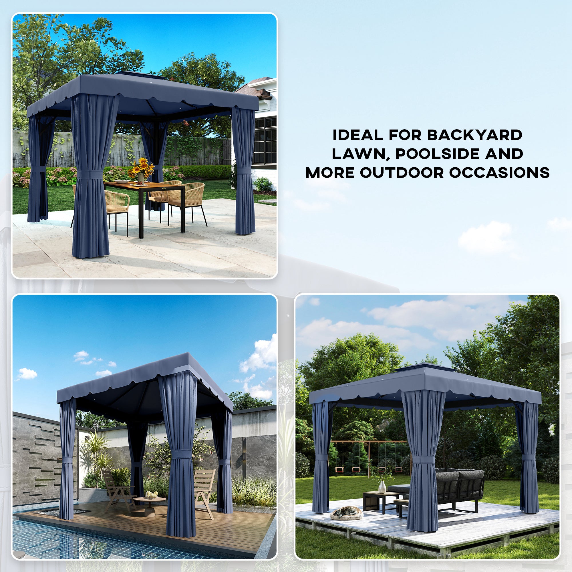 Outdoor Patio Gazebo 10x10 - Dark Blue-DECOROLALA