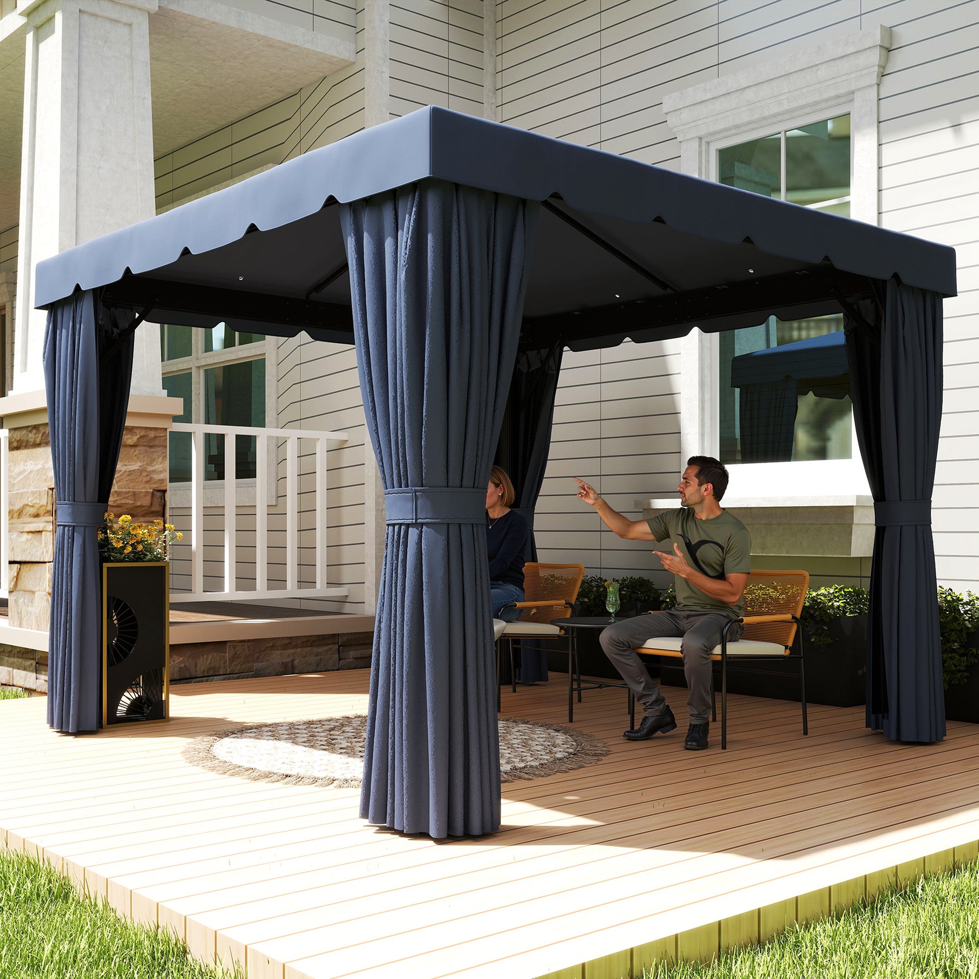 Outdoor Patio Gazebo 10x10 - Dark Blue-DECOROLALA