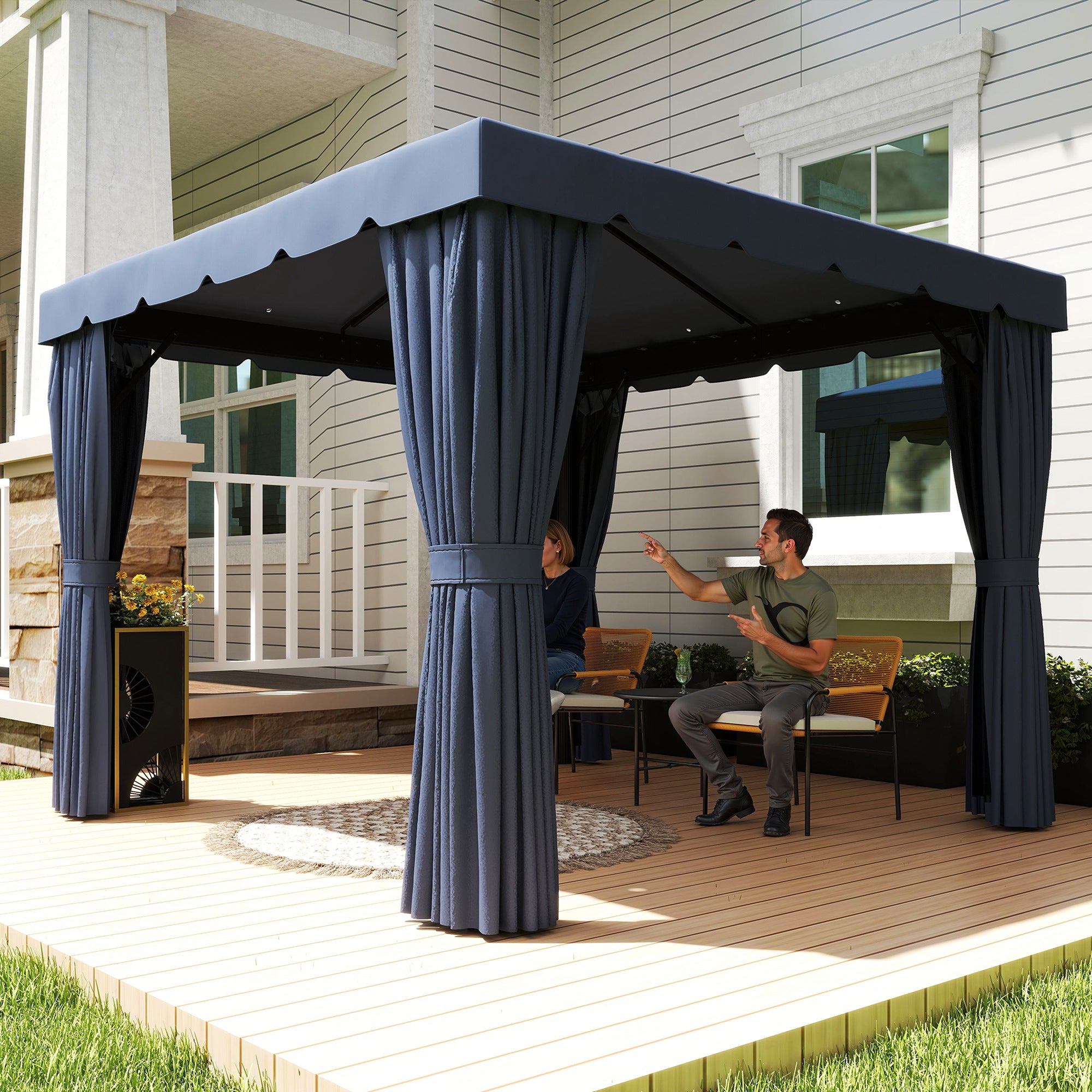 Outdoor Patio Gazebo 10x10 - Dark Blue-DECOROLALA