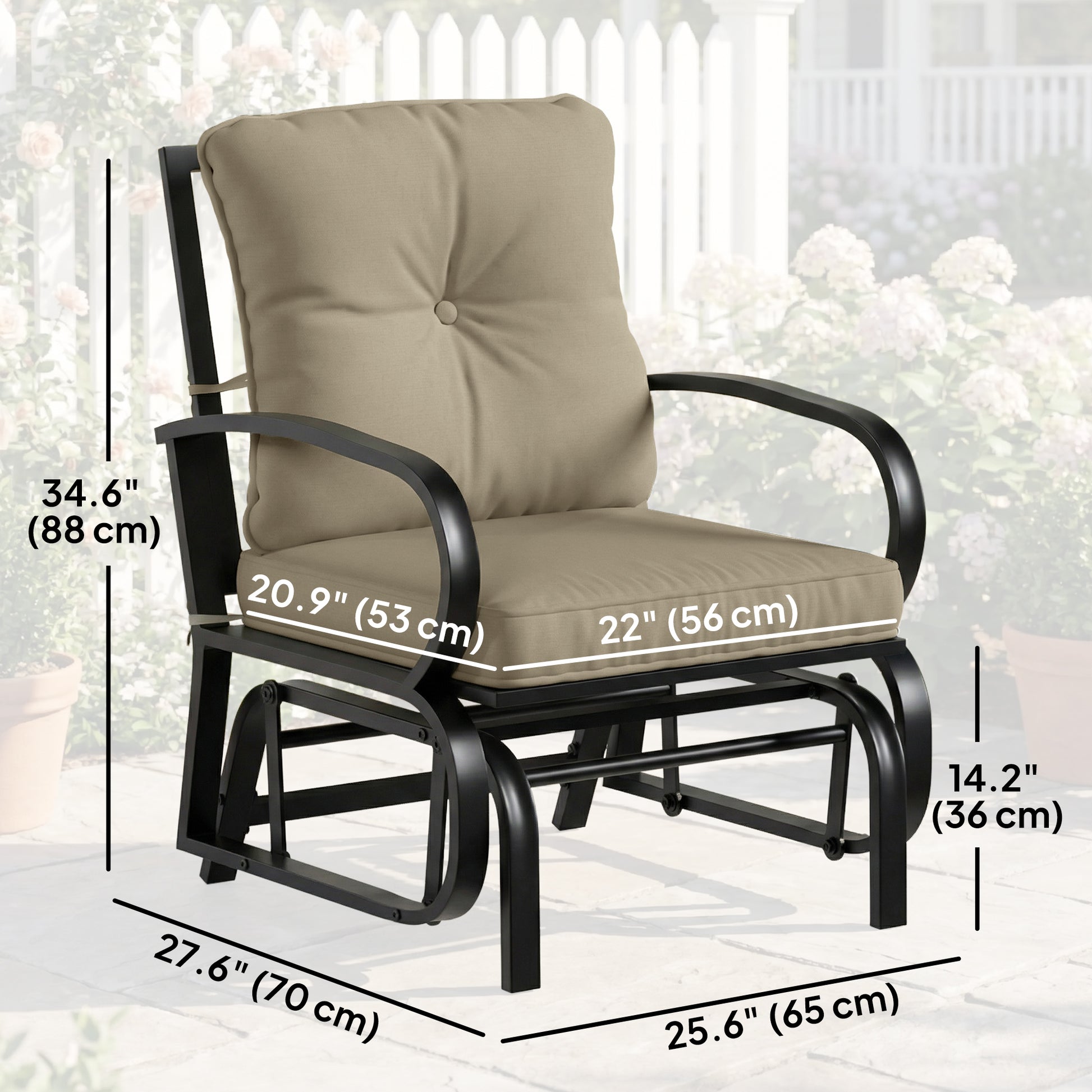 Outdoor Patio Glider Chair with Cushions - Beige-DECOROLALA