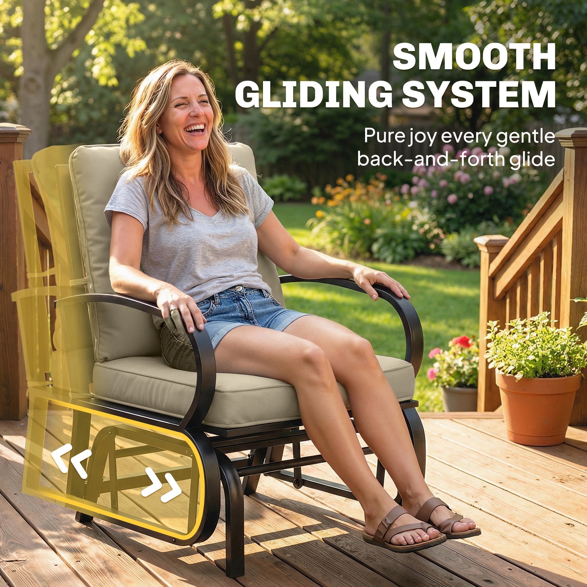 Outdoor Patio Glider Chair with Cushions - Beige-DECOROLALA