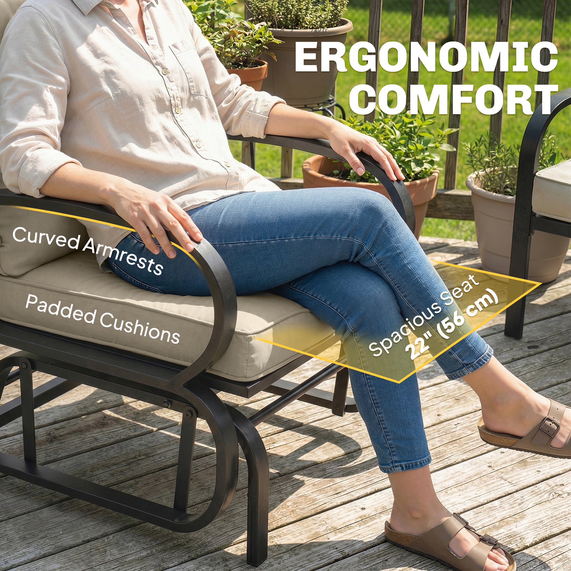 Outdoor Patio Glider Chair with Cushions - Beige-DECOROLALA