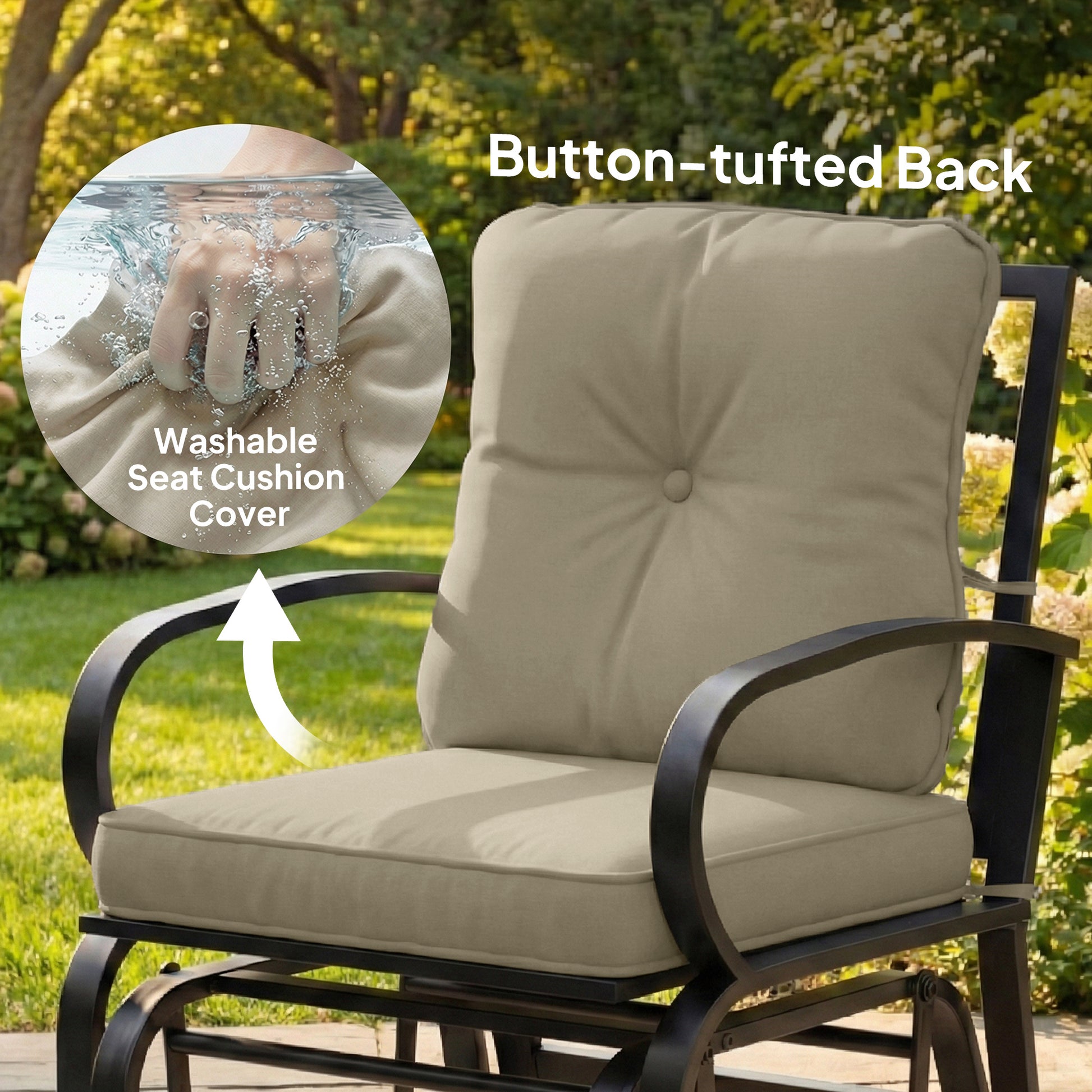 Outdoor Patio Glider Chair with Cushions - Beige-DECOROLALA