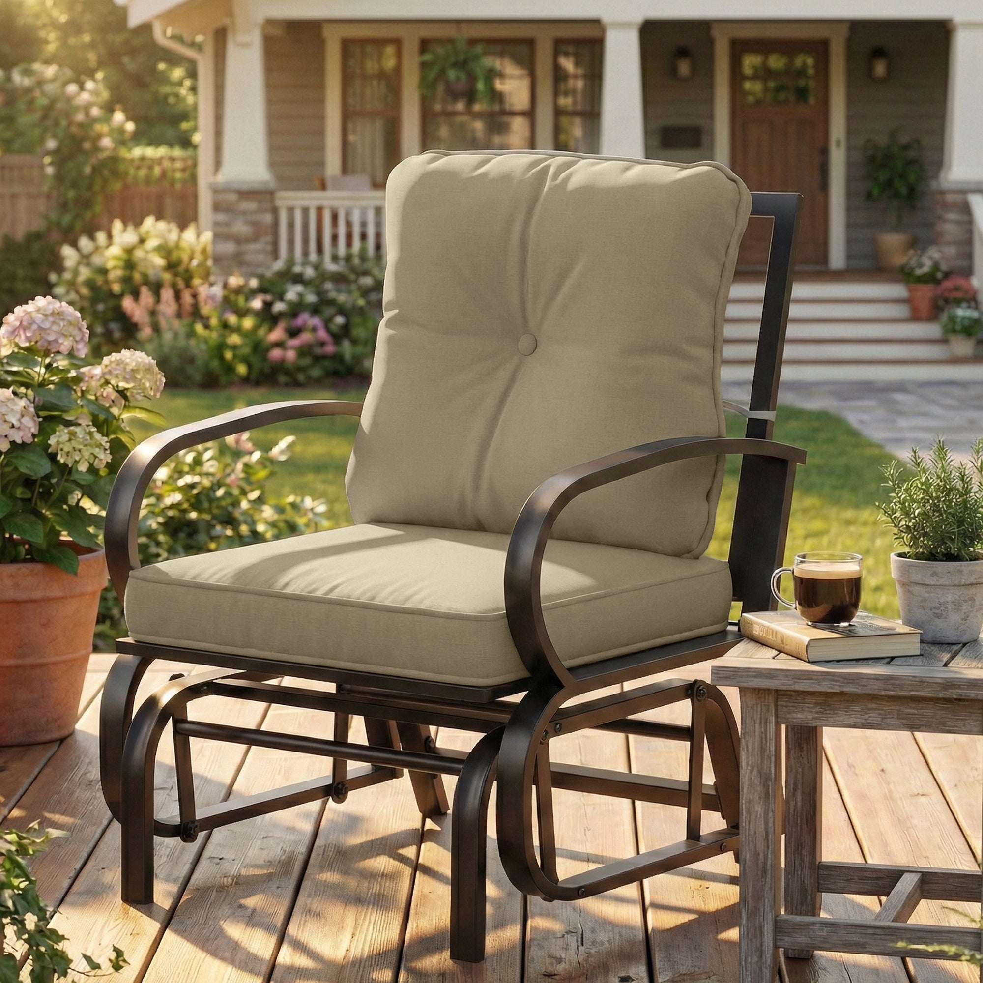 Outdoor Patio Glider Chair with Cushions - Beige-DECOROLALA