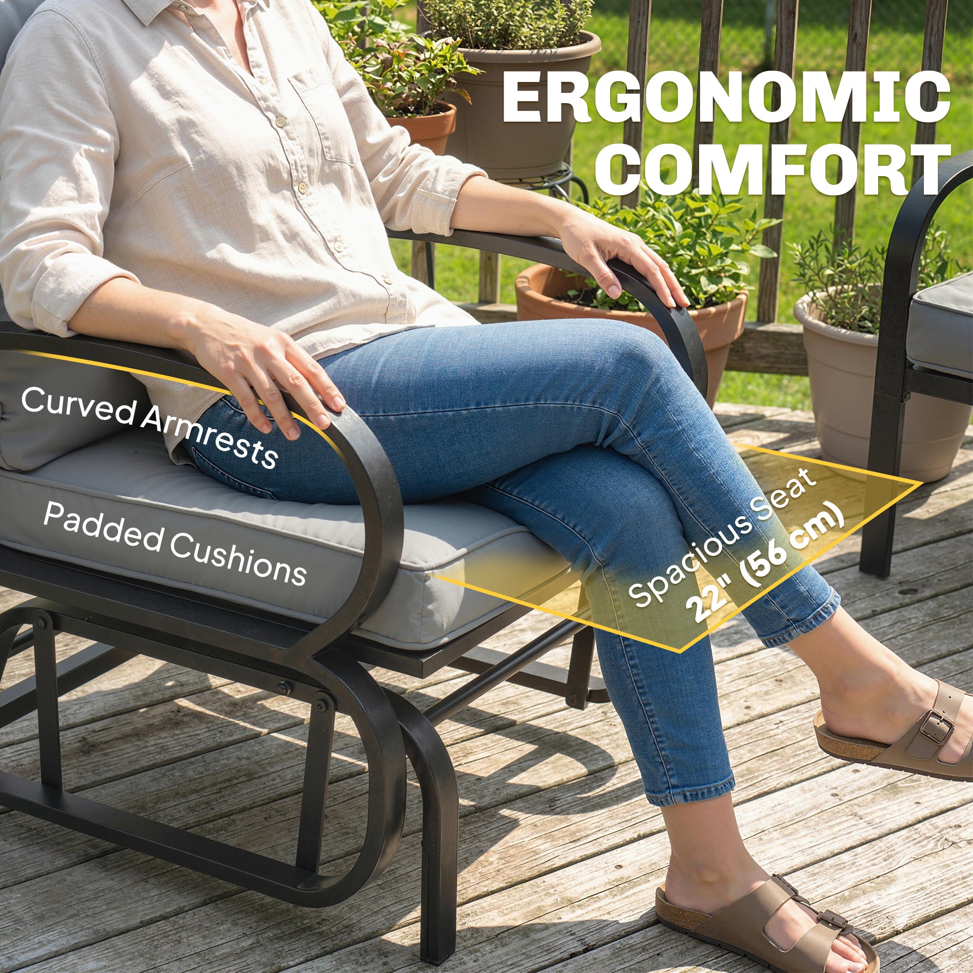 Outdoor Patio Glider Chair with Cushions - Light Grey-DECOROLALA