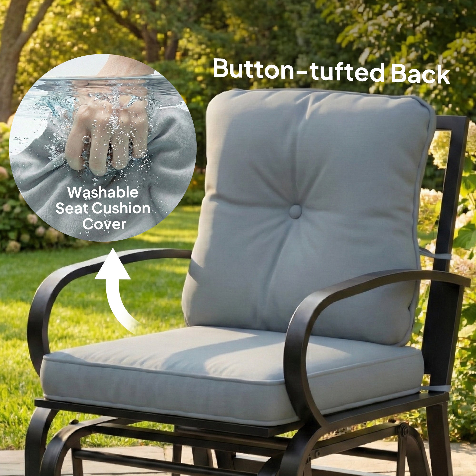 Outdoor Patio Glider Chair with Cushions - Light Grey-DECOROLALA