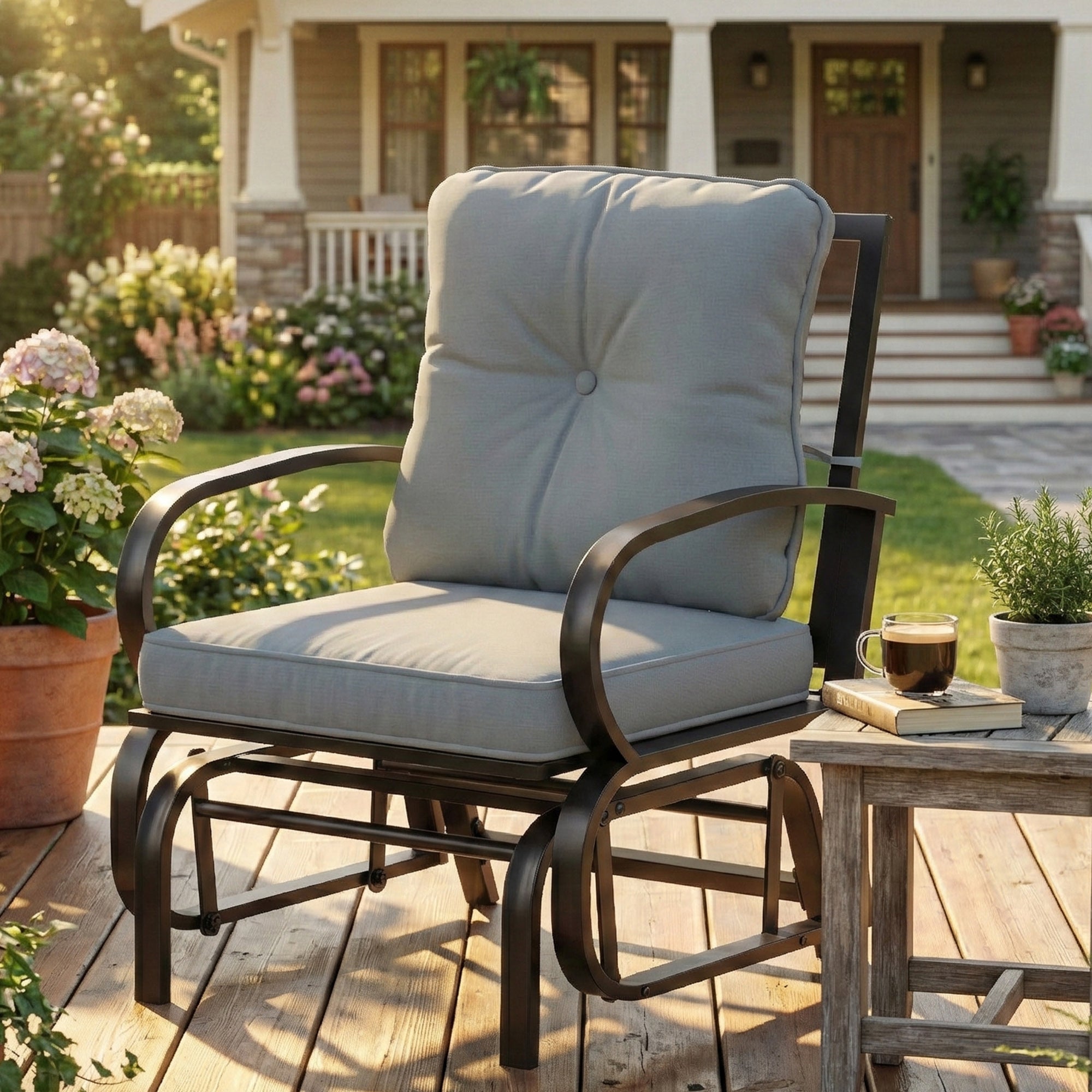 Outdoor Patio Glider Chair with Cushions - Light Grey-DECOROLALA