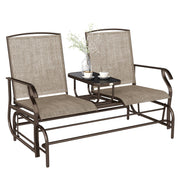 Outdoor Patio Glider Rocking Chair 2 Person Flaxen Weatherproof 57.9"L-DECOROLALA