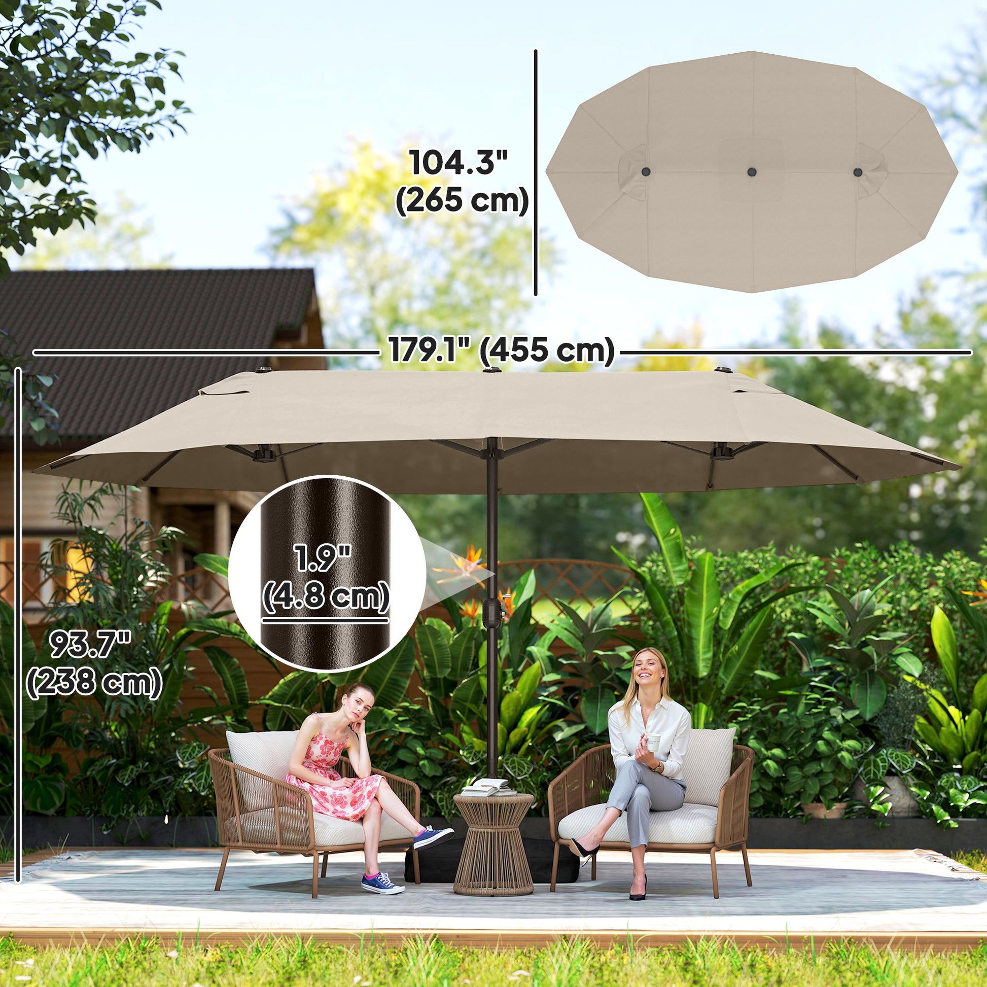 Outdoor Patio Umbrella - 15' Khaki Sunshade with Crank Lift-DECOROLALA