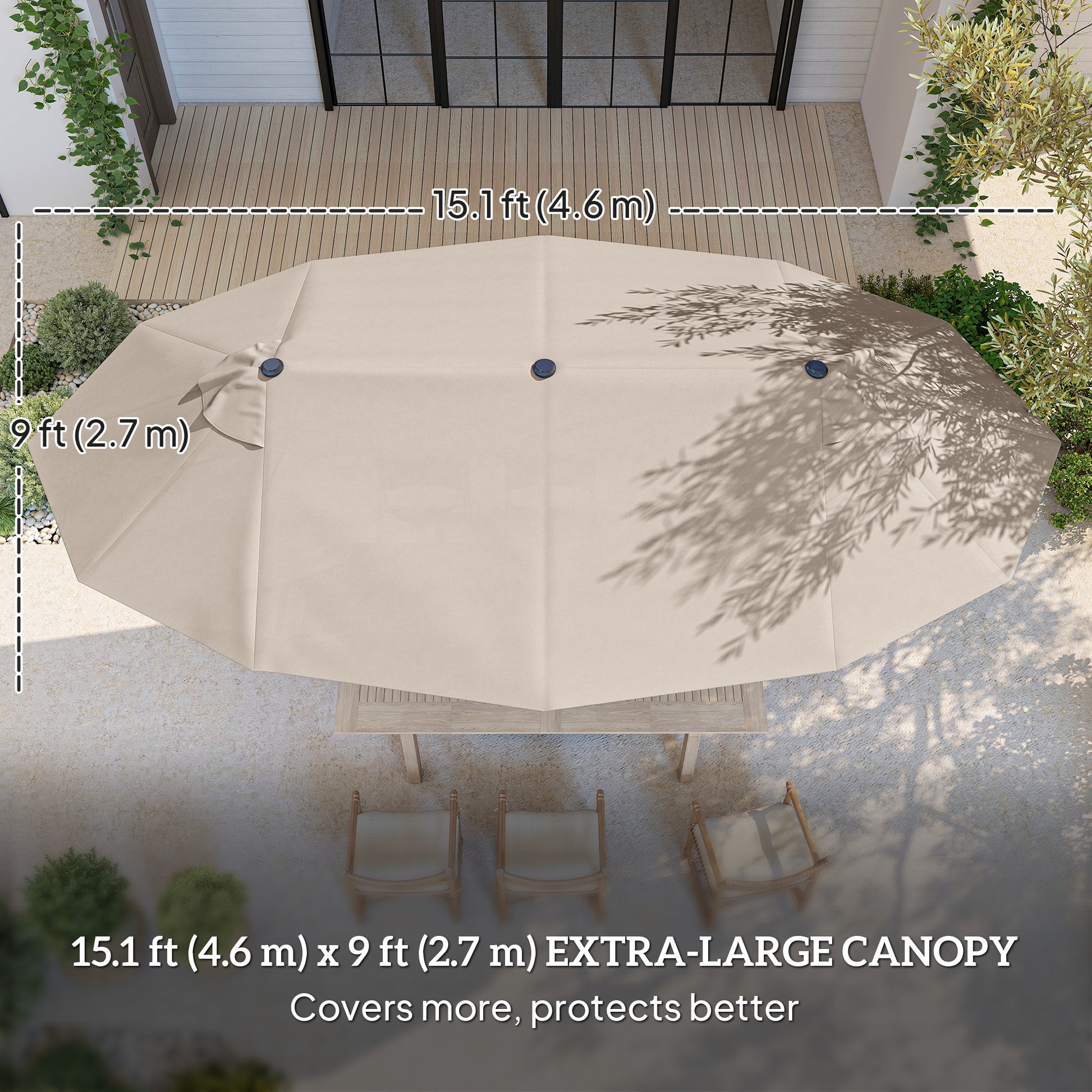 Outdoor Patio Umbrella - 15' Khaki Sunshade with Crank Lift-DECOROLALA
