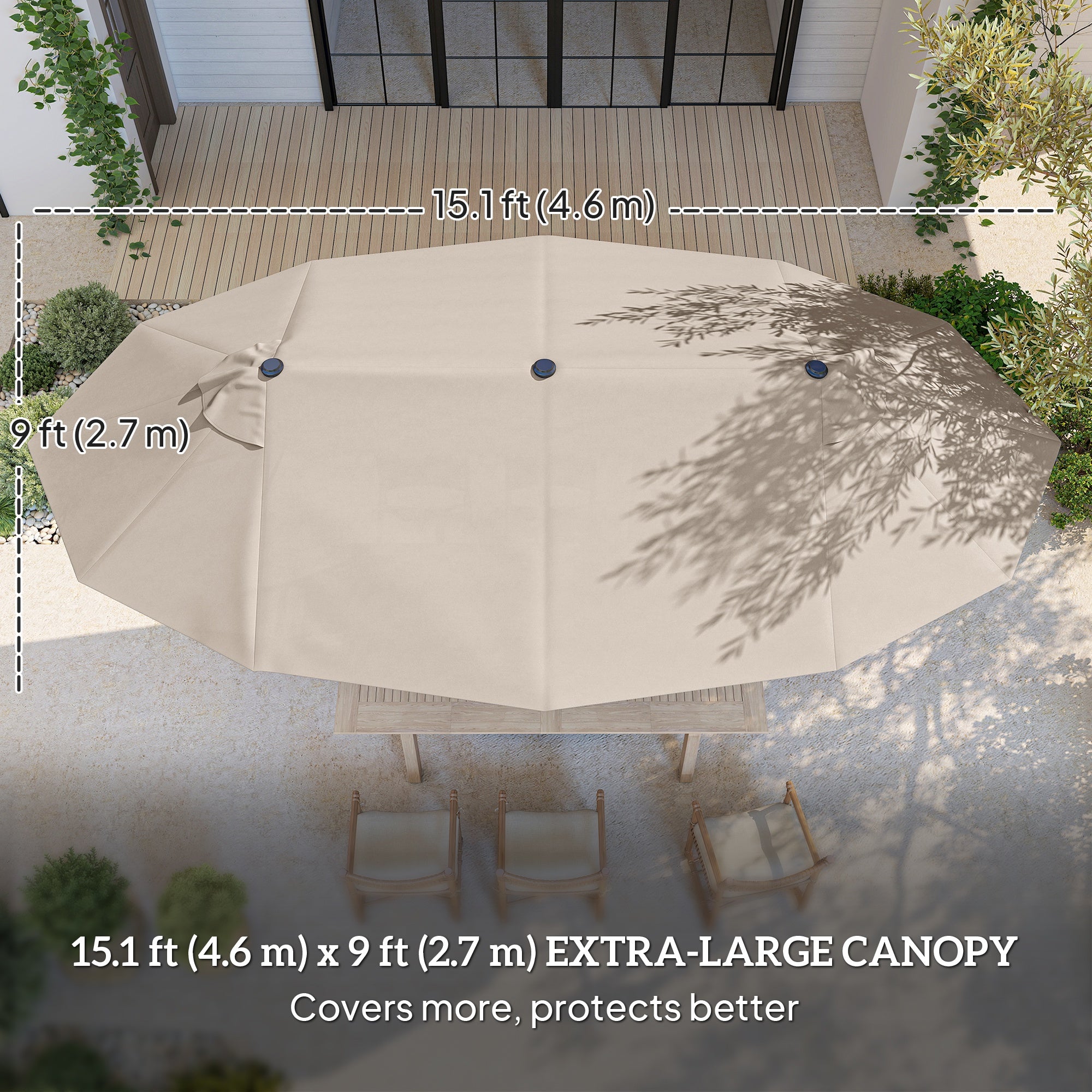 Outdoor Patio Umbrella - 15' Khaki Sunshade with Crank Lift-DECOROLALA