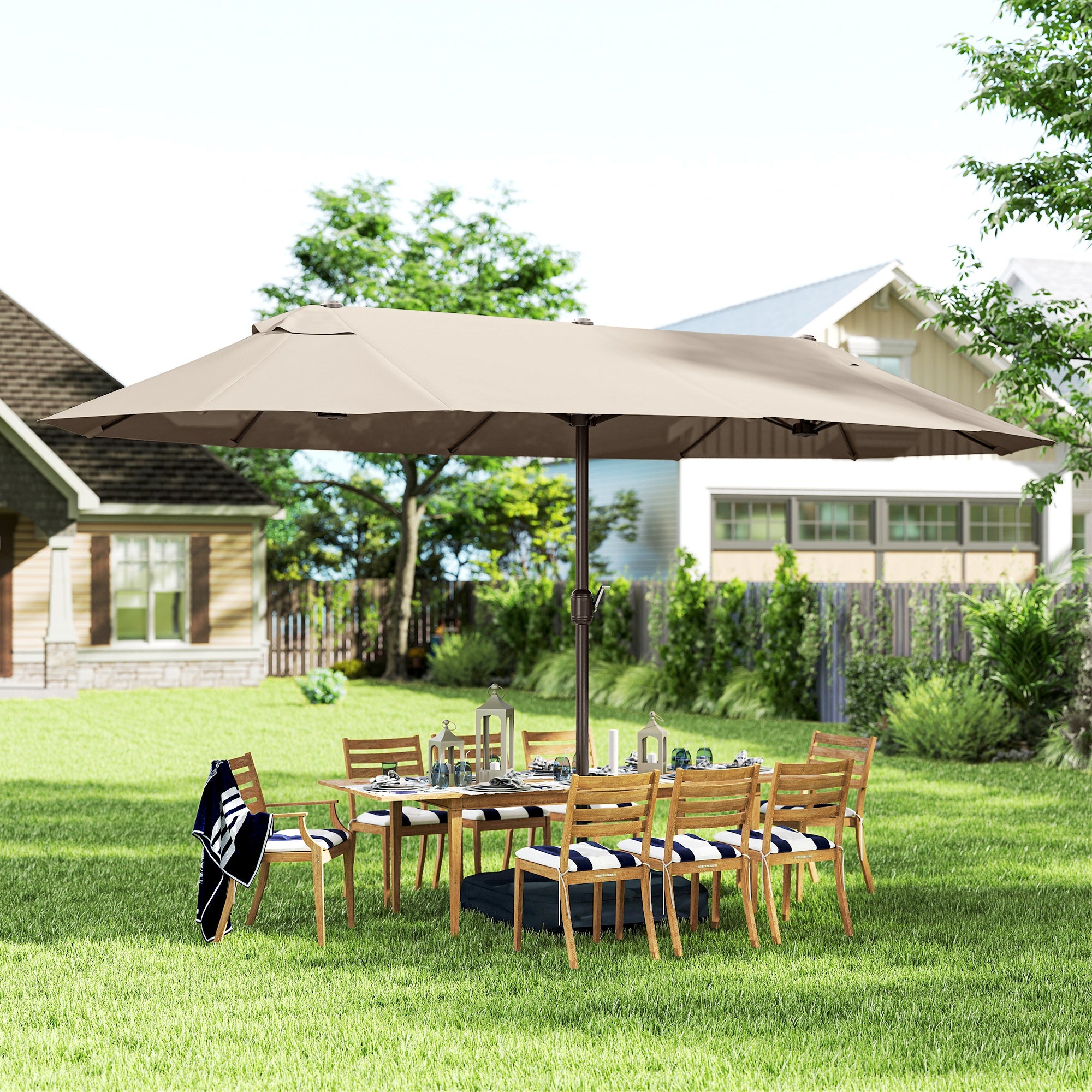 Outdoor Patio Umbrella - 15' Khaki Sunshade with Crank Lift-DECOROLALA