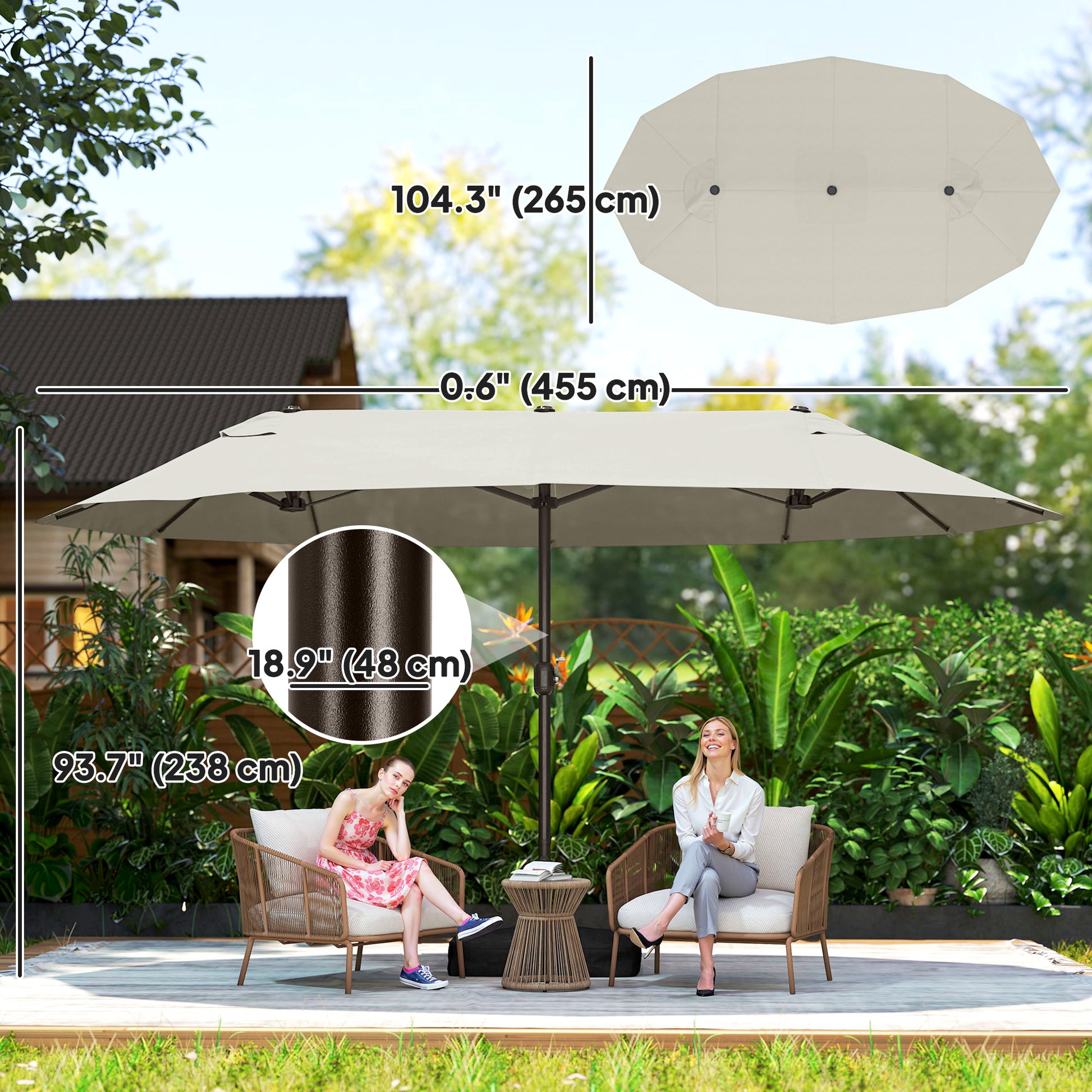 Outdoor Patio Umbrella - 15' Sunshade Steel with Lift, Cream-DECOROLALA