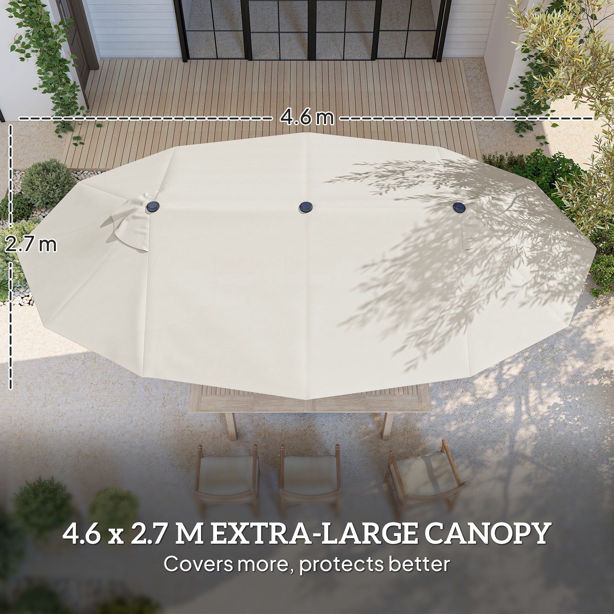 Outdoor Patio Umbrella - 15' Sunshade Steel with Lift, Cream-DECOROLALA