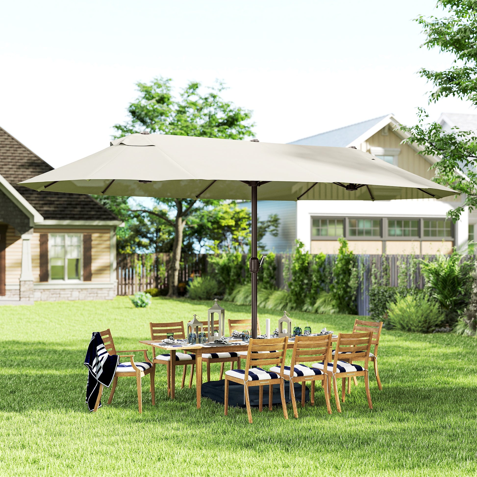 Outdoor Patio Umbrella - 15' Sunshade Steel with Lift, Cream-DECOROLALA
