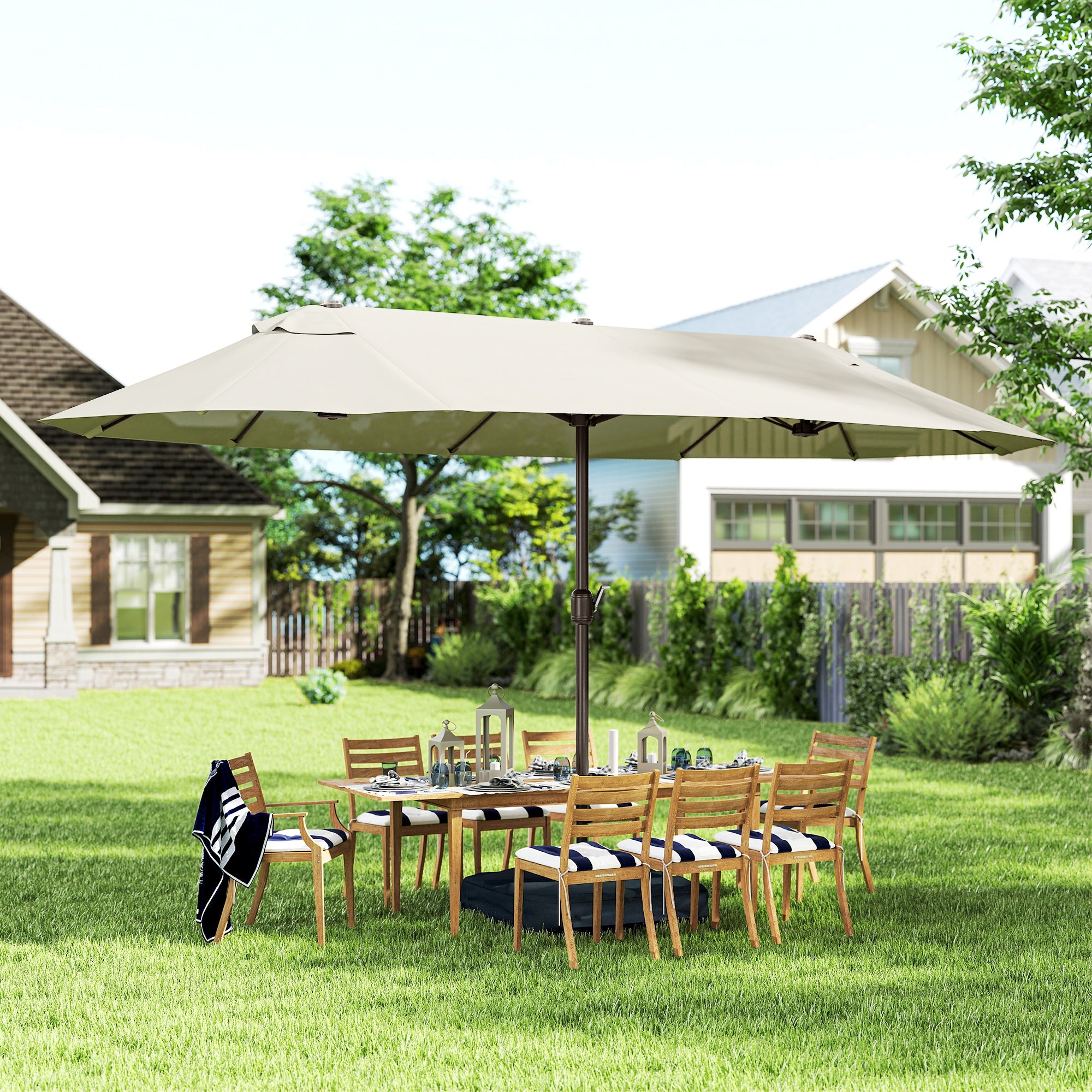 Outdoor Patio Umbrella - 15' Sunshade Steel with Lift, Cream-DECOROLALA