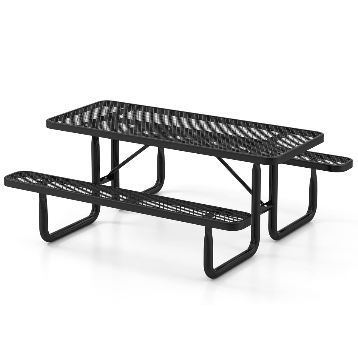 Outdoor Picnic Table and Bench Set for 8 Person with Seats and Mesh Grid-Black-Picnic Tables-DECOROLALA