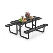 Outdoor Picnic Table and Bench Set for 8 Person with Seats and Mesh Grid-Black-Picnic Tables-DECOROLALA