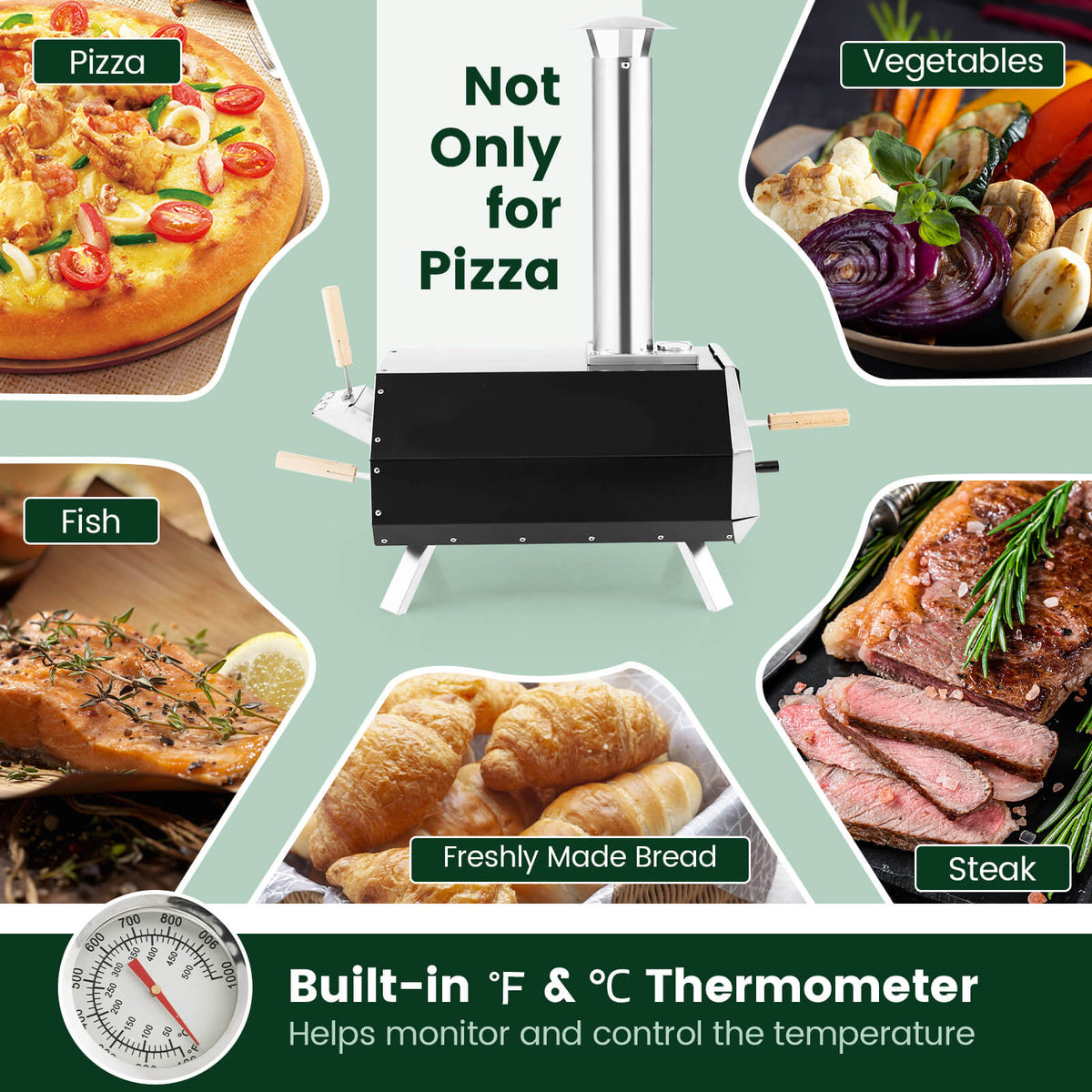 Outdoor Pizza Oven with Pizza Stone and Foldable Legs for Camping-Black-Outdoor Grills-DECOROLALA
