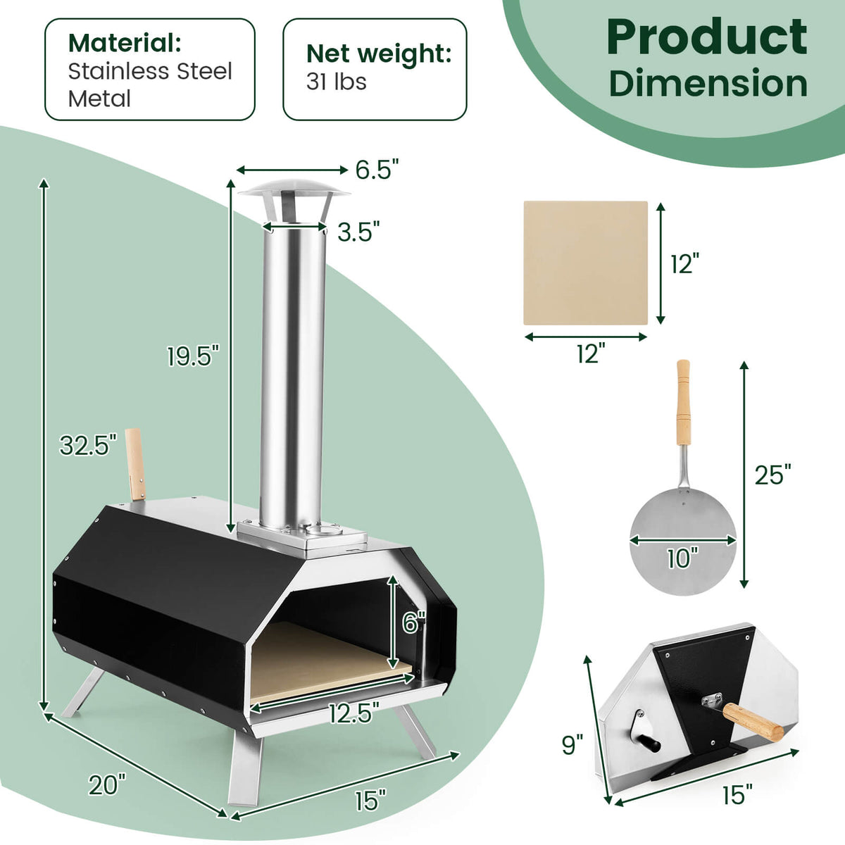 Outdoor Pizza Oven with Pizza Stone and Foldable Legs for Camping-Black-Outdoor Grills-DECOROLALA