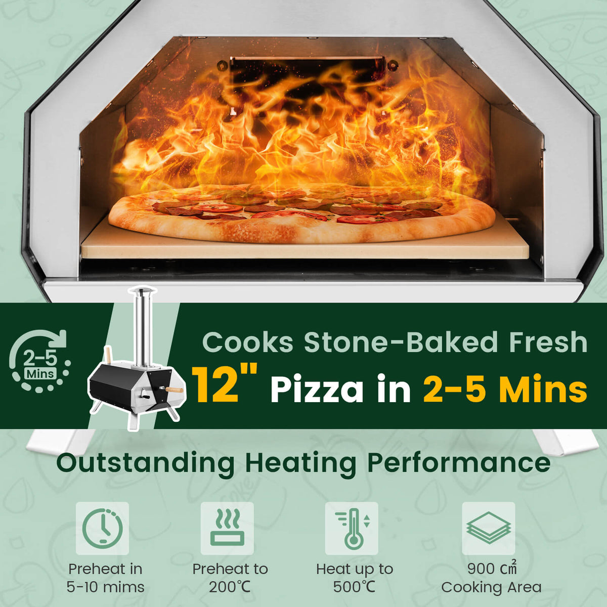 Outdoor Pizza Oven with Pizza Stone and Foldable Legs for Camping-Black-Outdoor Grills-DECOROLALA