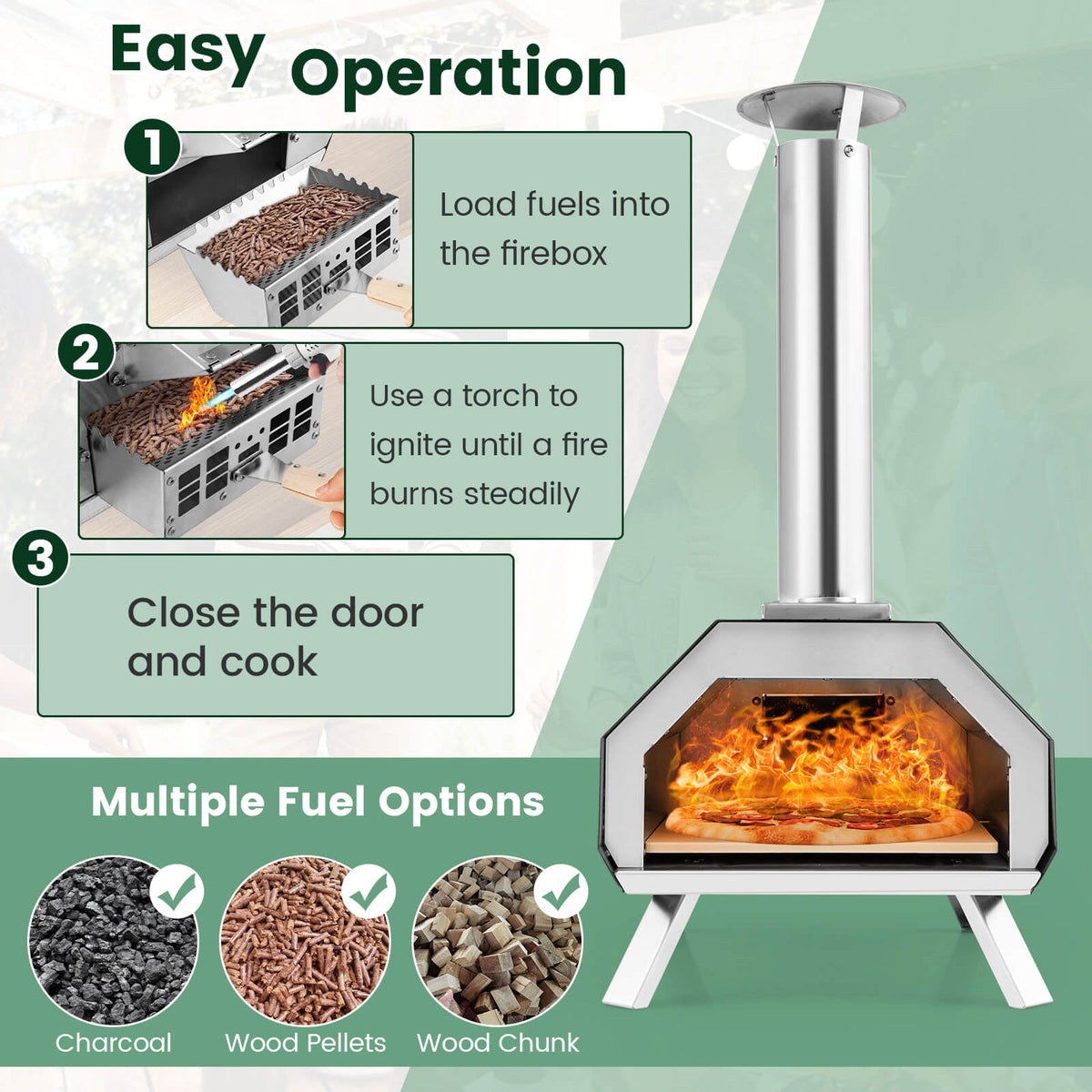Outdoor Pizza Oven with Pizza Stone and Foldable Legs for Camping-Black-Outdoor Grills-DECOROLALA
