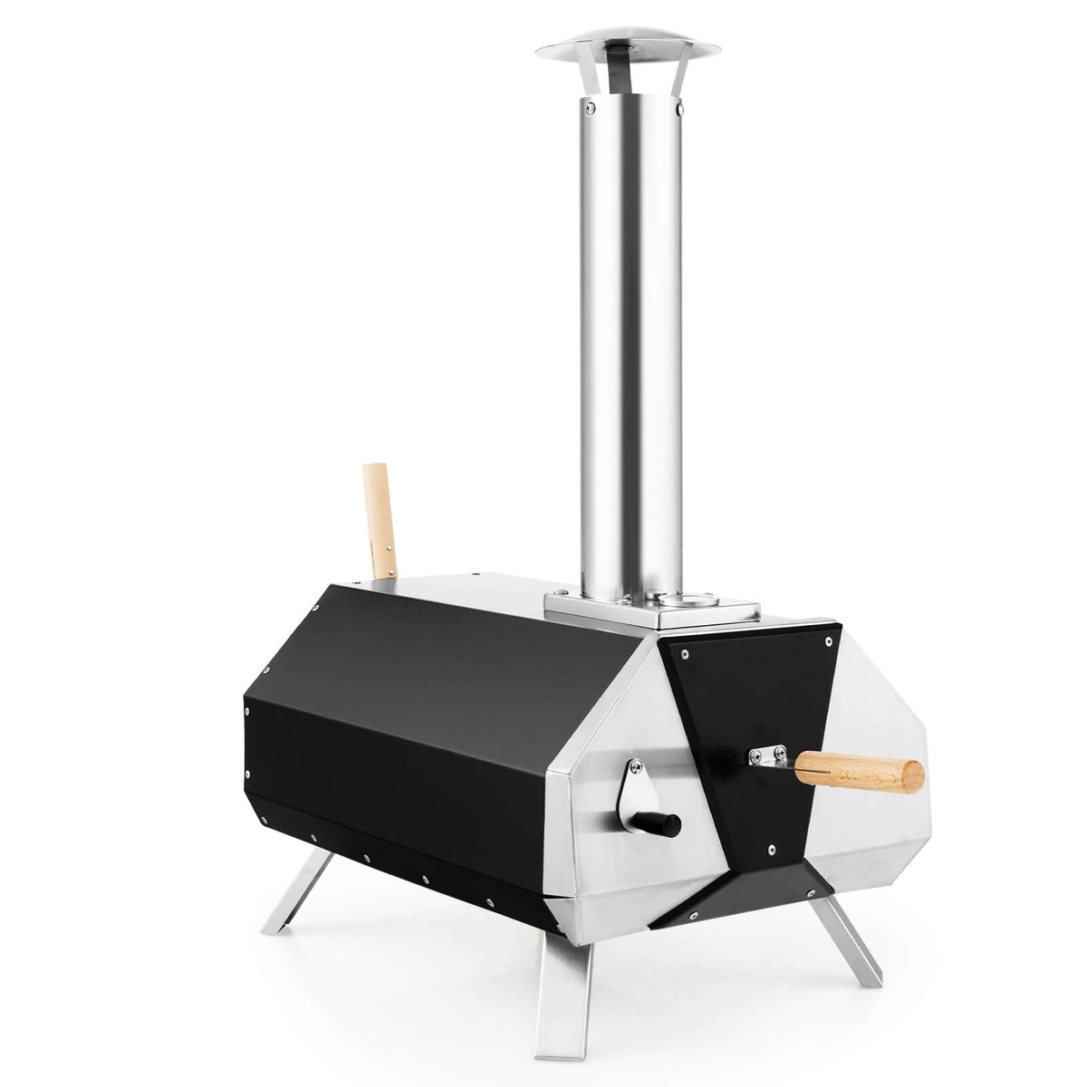 Outdoor Pizza Oven with Pizza Stone and Foldable Legs for Camping-Black-Outdoor Grills-DECOROLALA