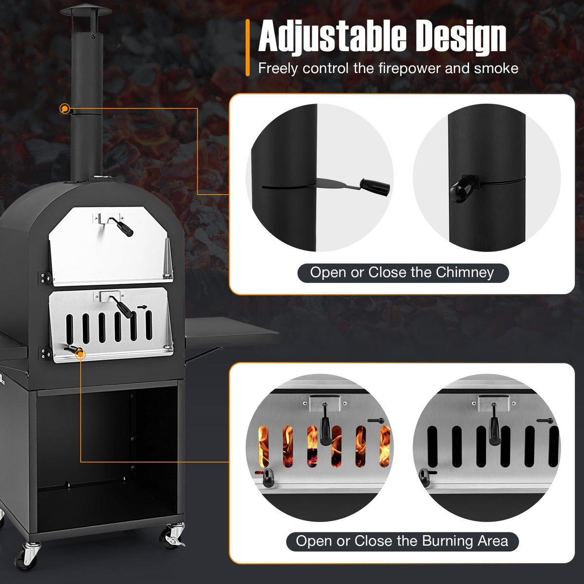 Outdoor Pizza Oven with Protective Cover and Grill Racks and Built-in Thermometer-Outdoor Grills-DECOROLALA