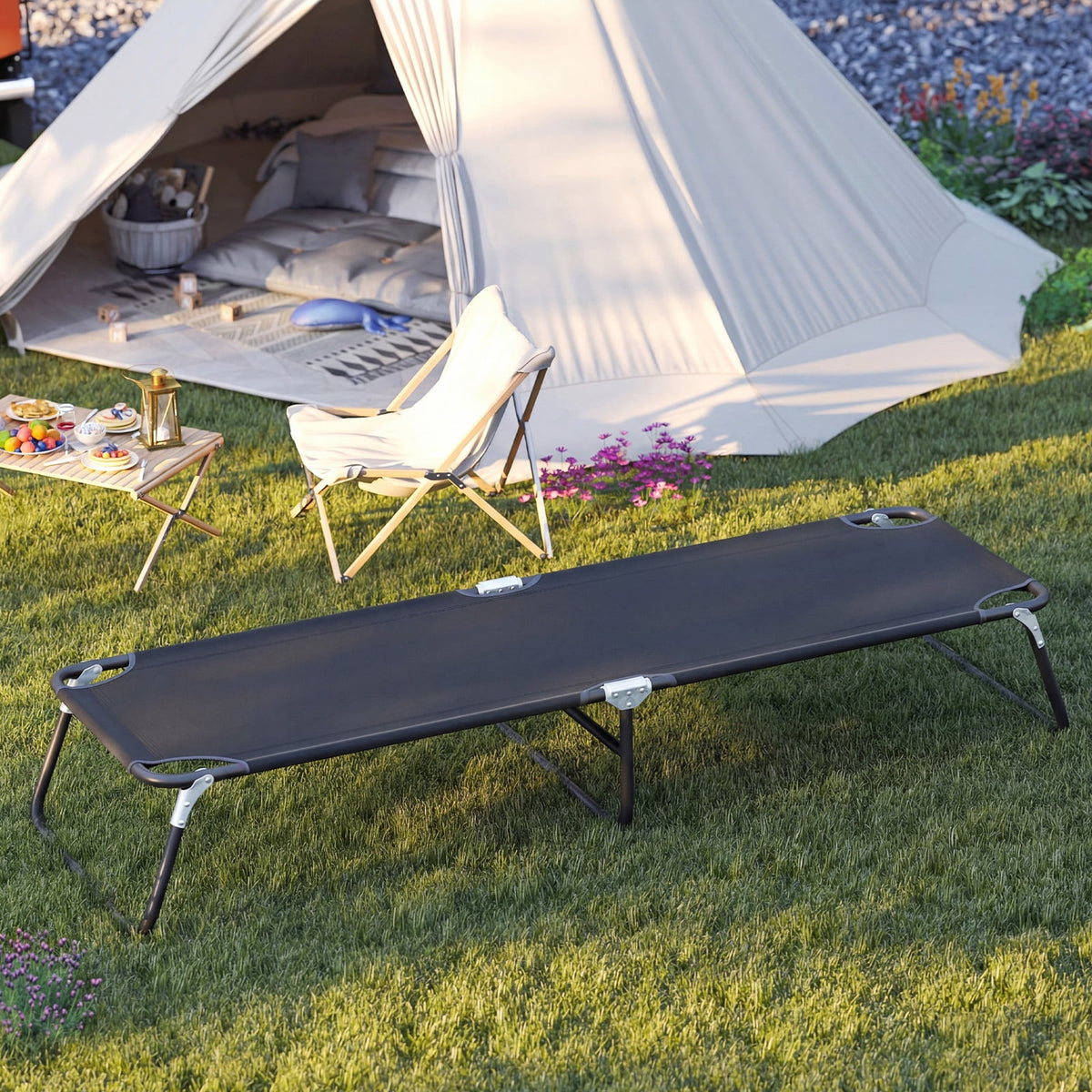 Outdoor Portable Folding Camping Bed for Sleeping Hiking Travel-Black-Camping Furniture-DECOROLALA